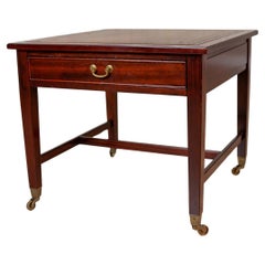 Small Walnut Coffee Table From the 20th Century With Leather-Covered Top
