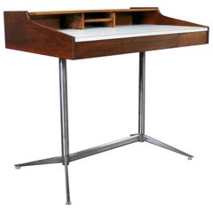 Vintage Small Walnut Mid-Century Modern Writing Desk in the Style of George Nelson