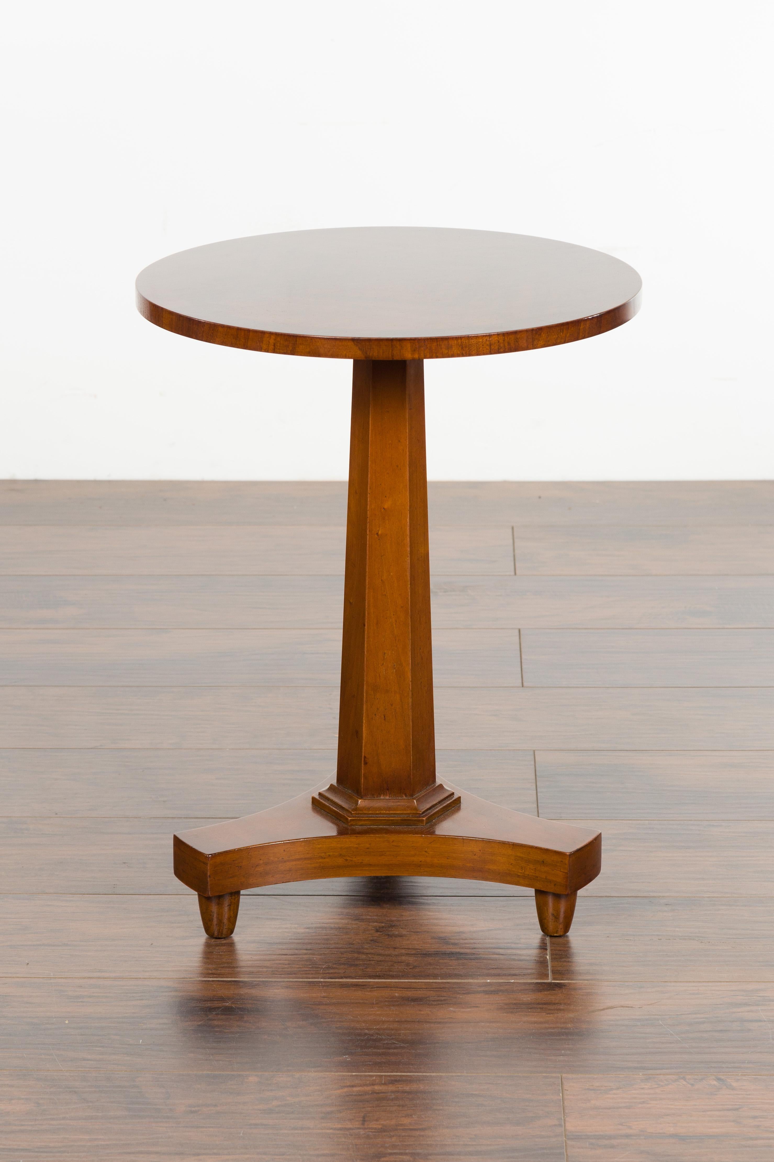 Small Walnut Midcentury Baker Drinks Table with Hexagonal Pedestal Base 1