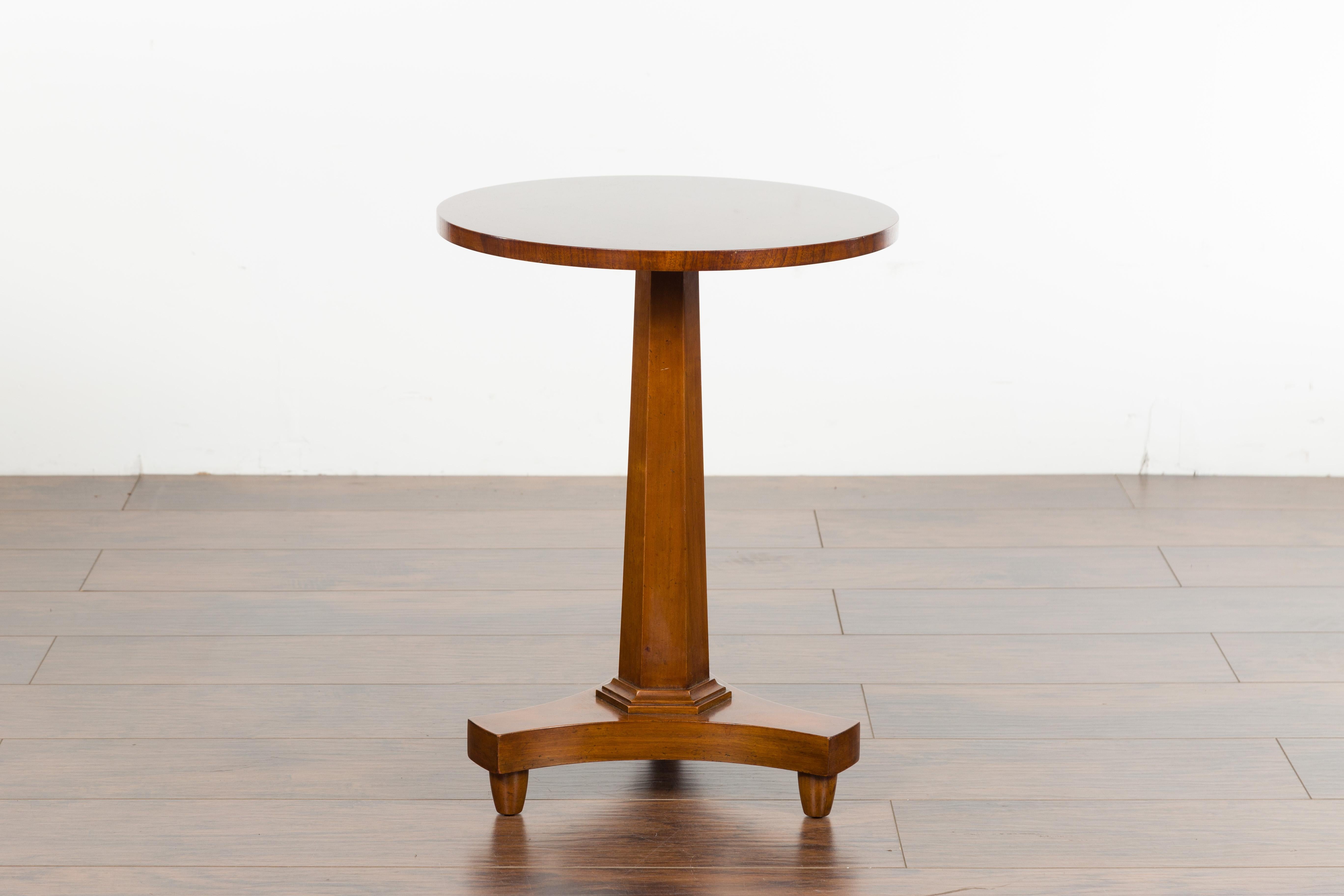 Small Walnut Midcentury Baker Drinks Table with Hexagonal Pedestal Base 3