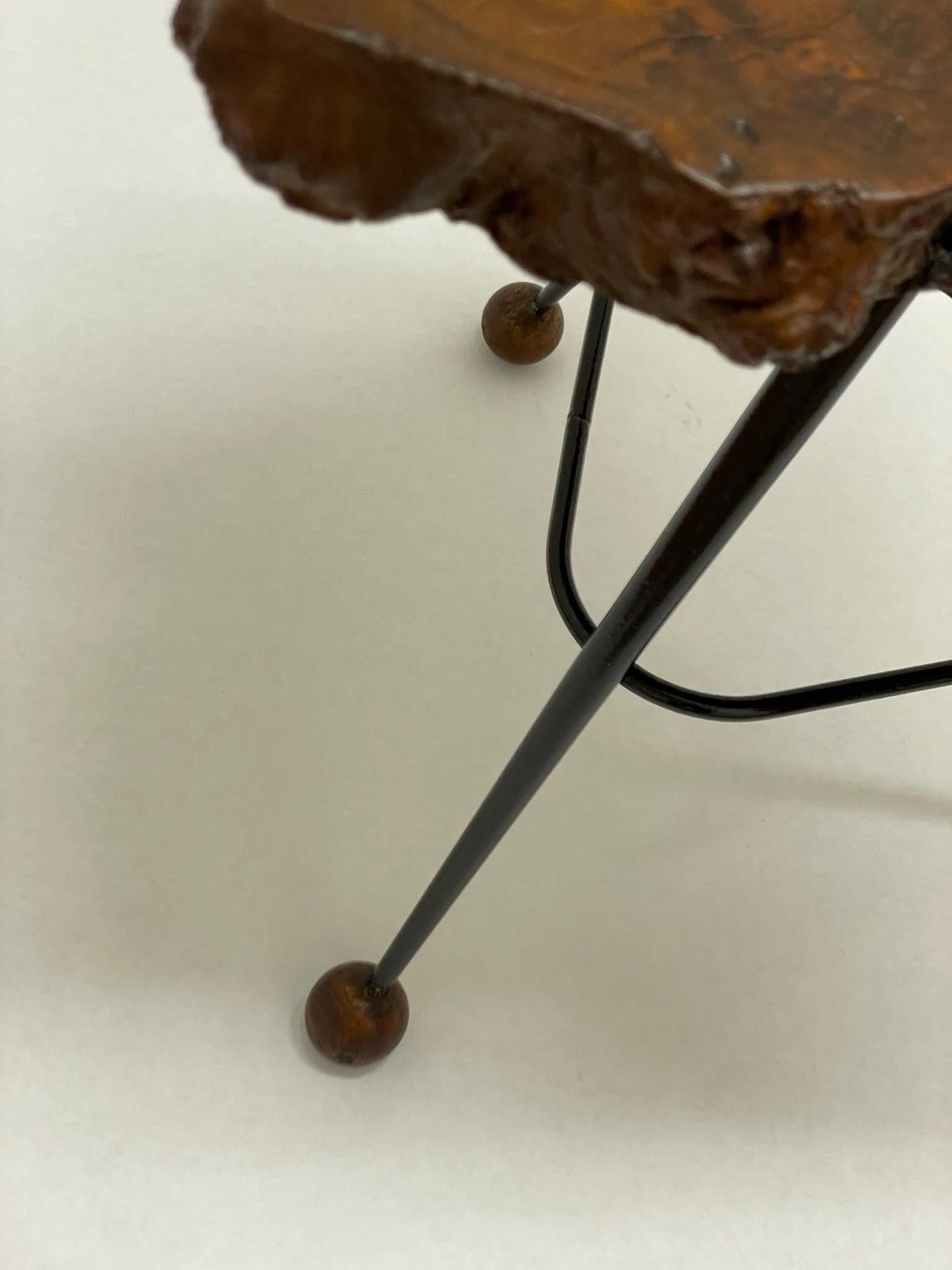 20th Century Small Walnut Slab Mid-Century Italian Side Table For Sale