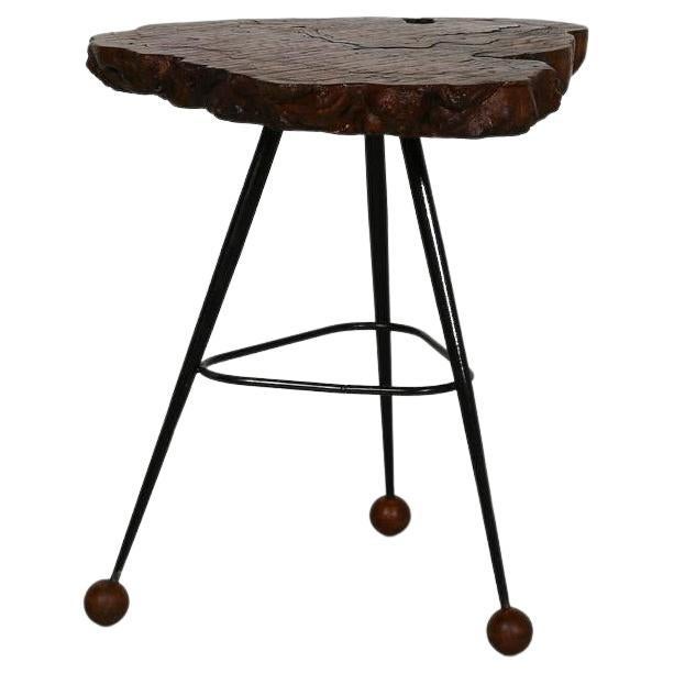 Small Walnut Slab Mid-Century Italian Side Table For Sale