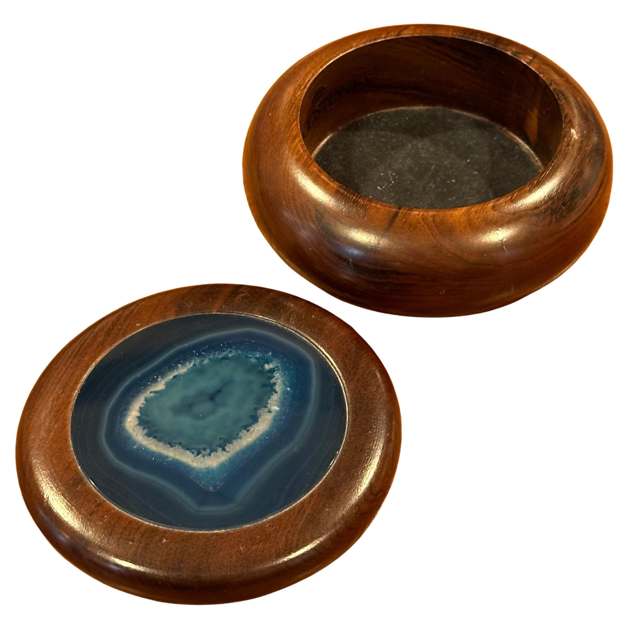 Brazilian Small Walnut Trinket Box with Agate Inlay Lid For Sale