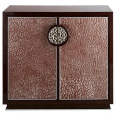 Small Walnut Veneer Cabinet with Decorative Glass Platine Panels, Available Now