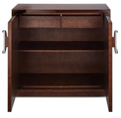 Small Walnut Veneer Cabinet with Decorative Glass Patine Panels, Customizable