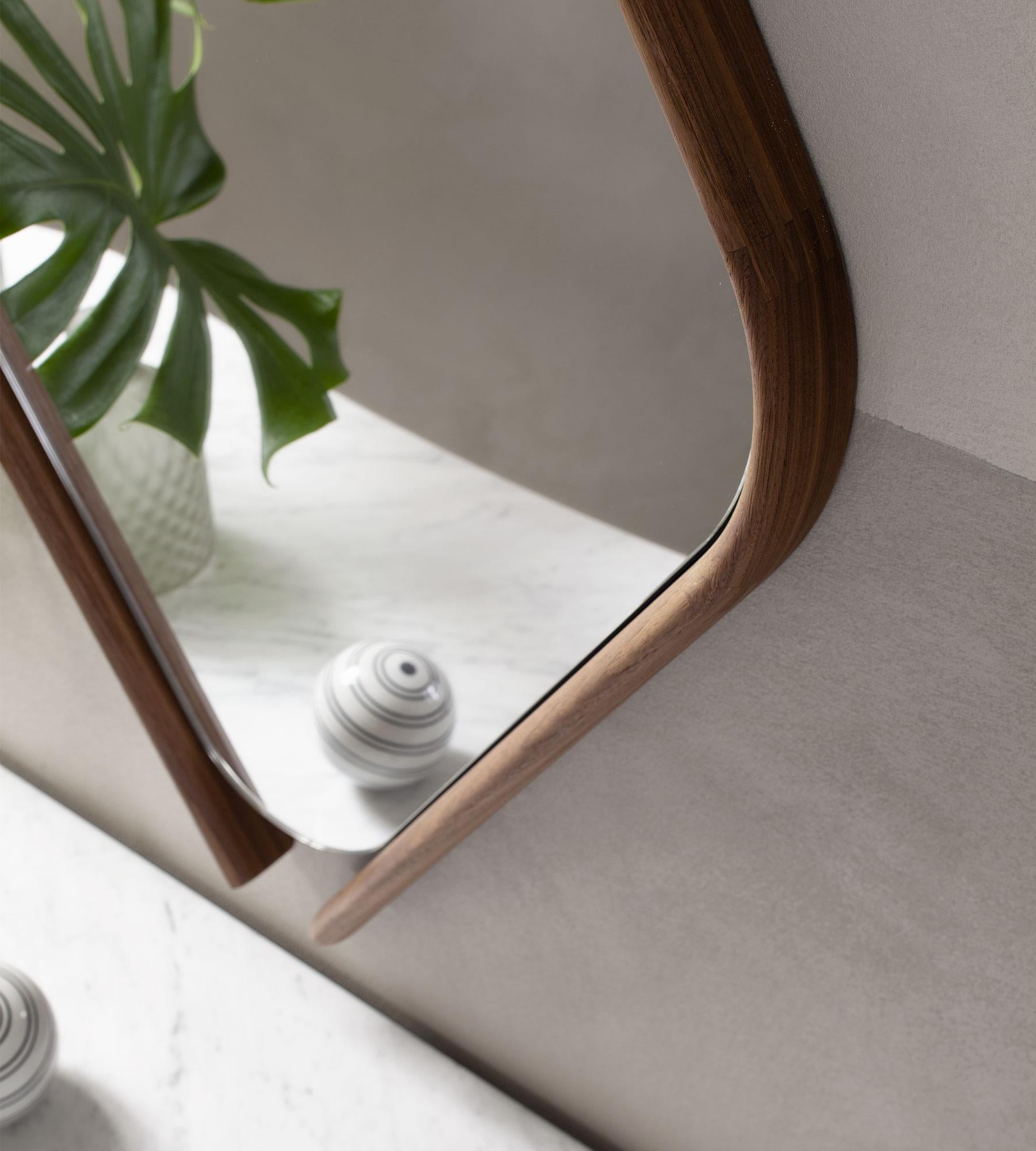 Post-Modern Small Walnut Wood Eye Mirror by Morica Design For Sale