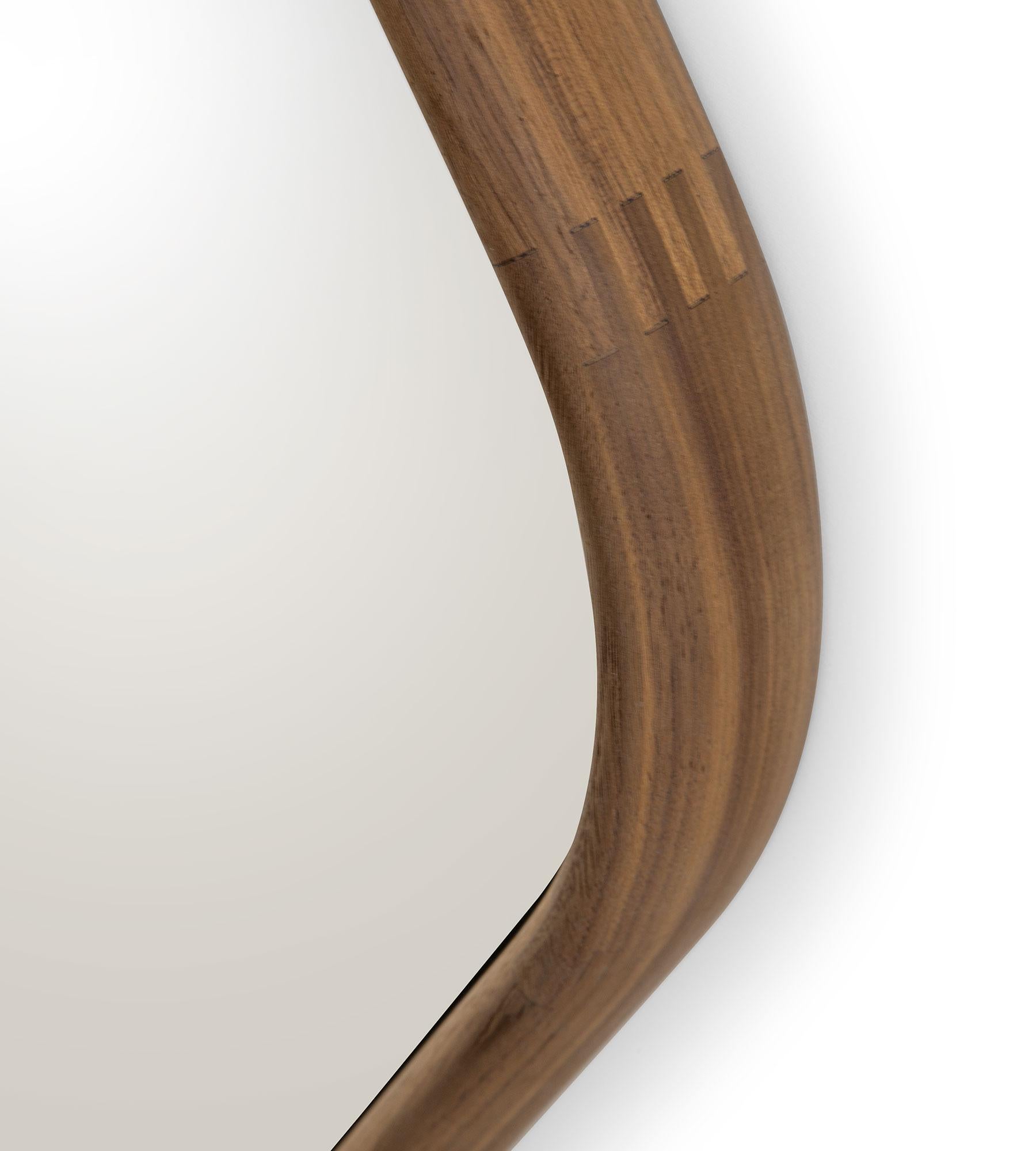 Small Walnut Wood Eye Mirror by Morica Design For Sale 1