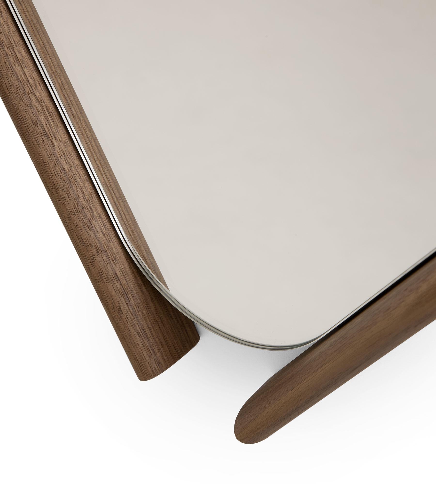 Small Walnut Wood Eye Mirror by Morica Design For Sale 2