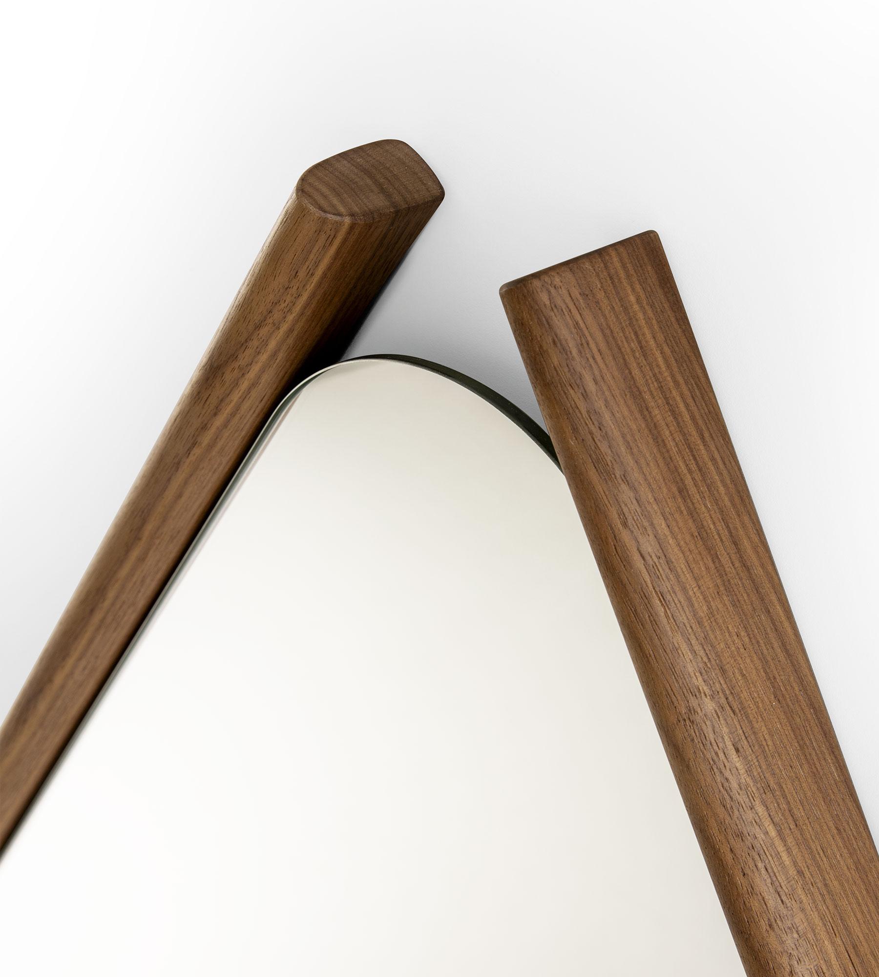 Small Walnut Wood Eye Mirror by Morica Design For Sale 3