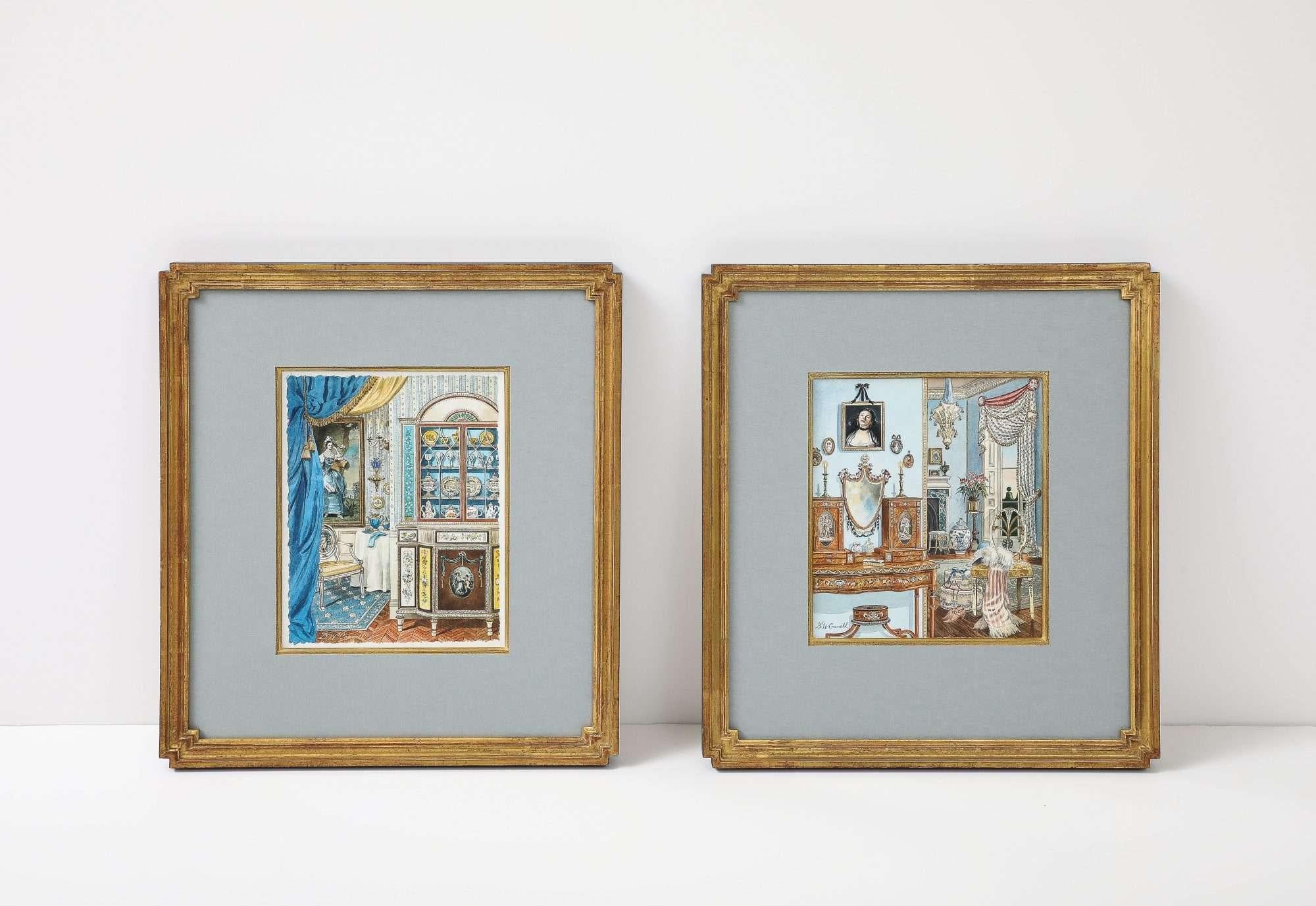 Kleines Aquarell von Lady's Parlor von David Connell im Zustand „Hervorragend“ im Angebot in New York, NY
