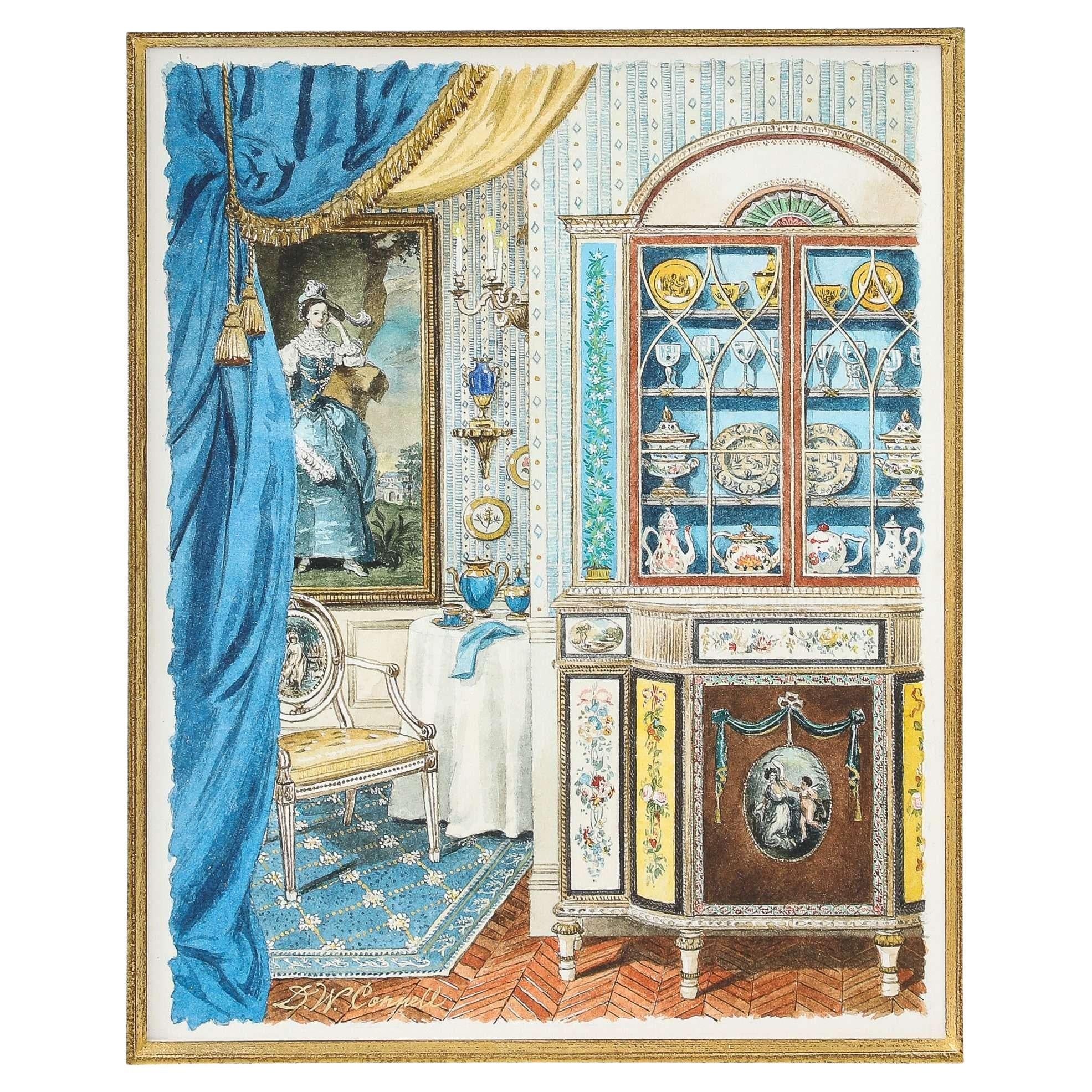 Small watercolor of “Lady’s Parlor” by David Connell