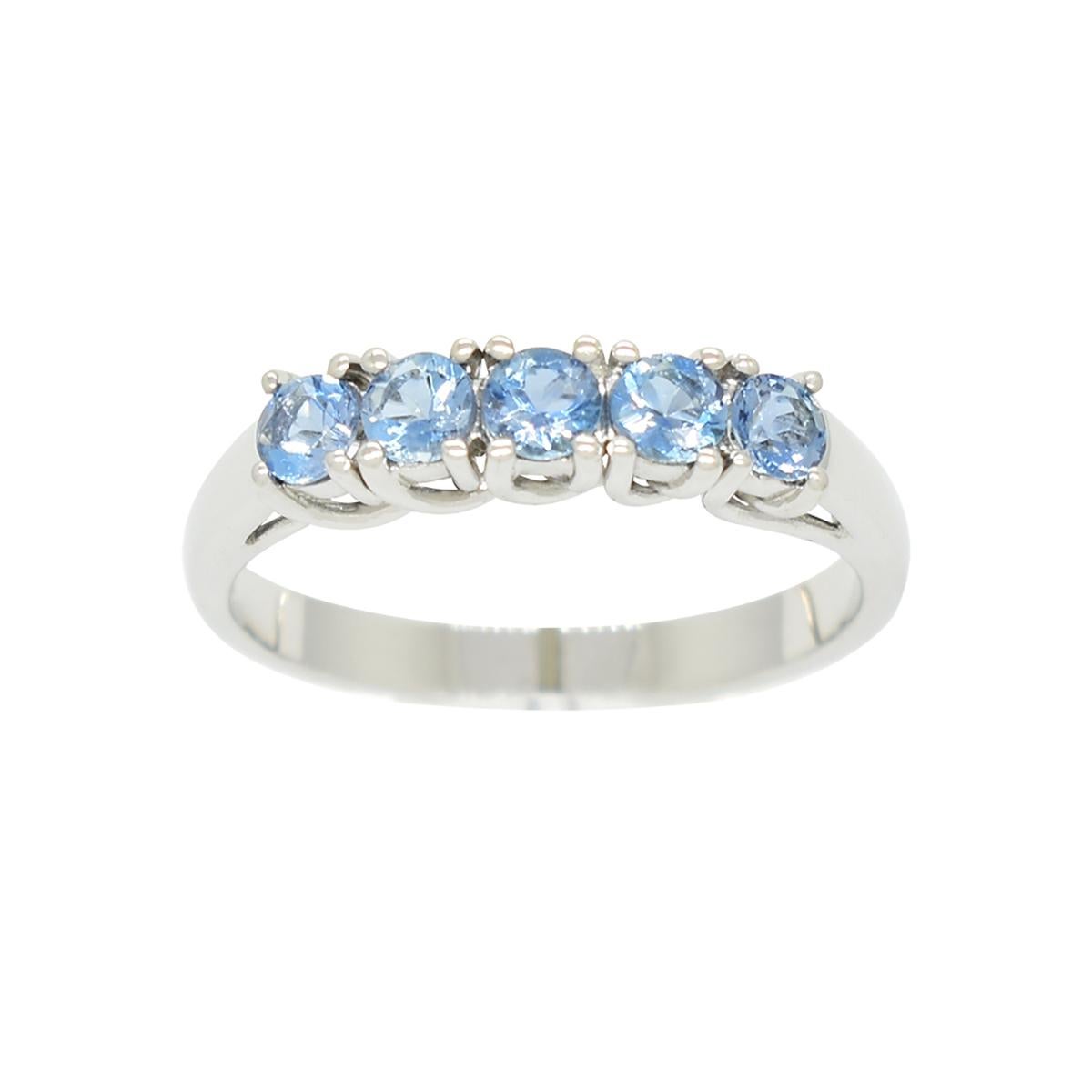 Small Wedding Band Ring With Round Cut Aquamarines in 18K White Gold In New Condition For Sale In Bradenton, FL