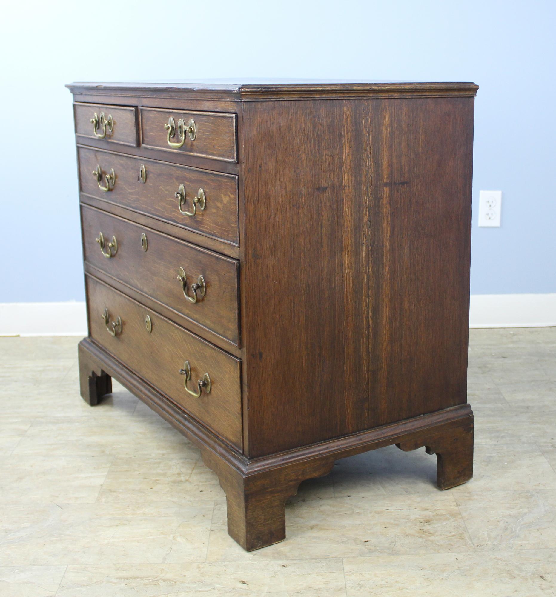 18th Century Small Welsh Period Oak Chest of Drawers, Original Hardware and Ogee Feet