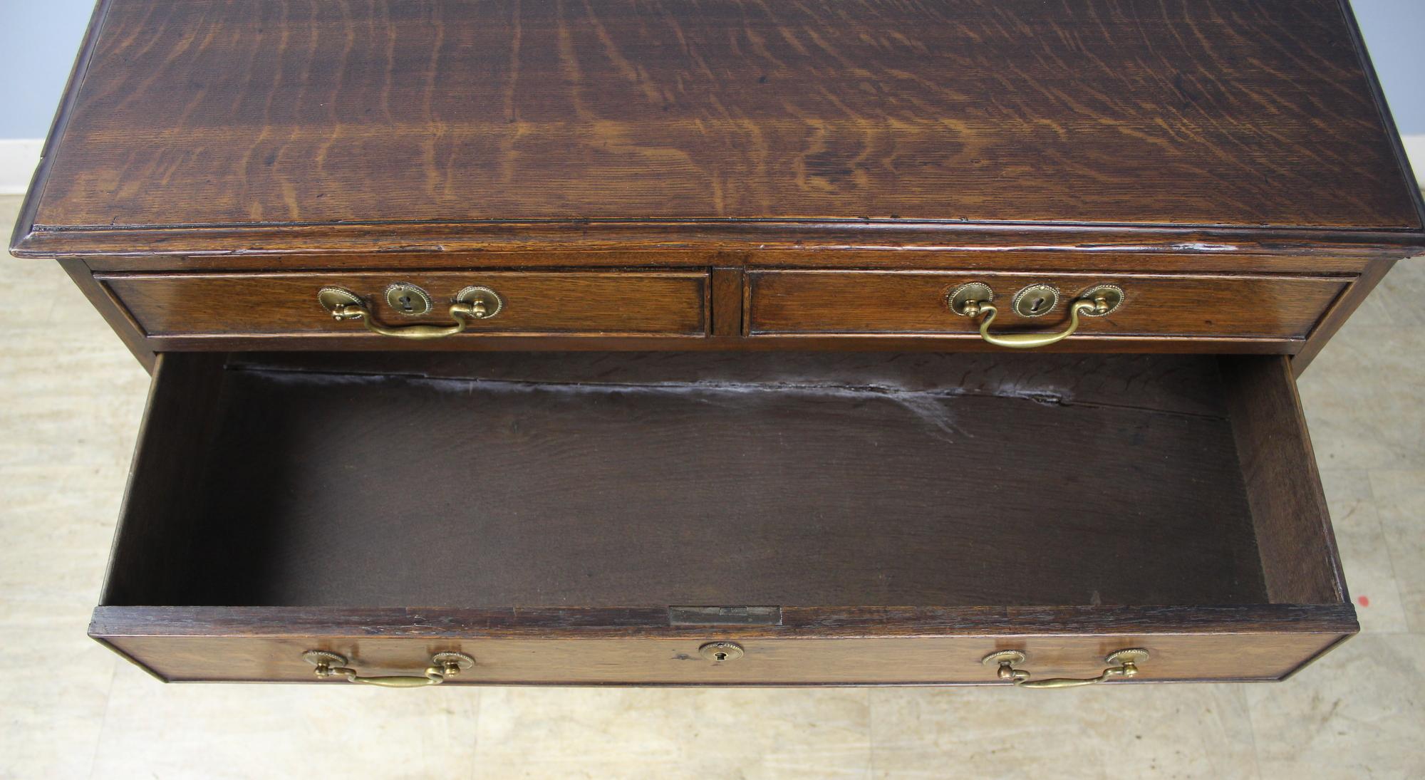 Small Welsh Period Oak Chest of Drawers, Original Hardware and Ogee Feet 4