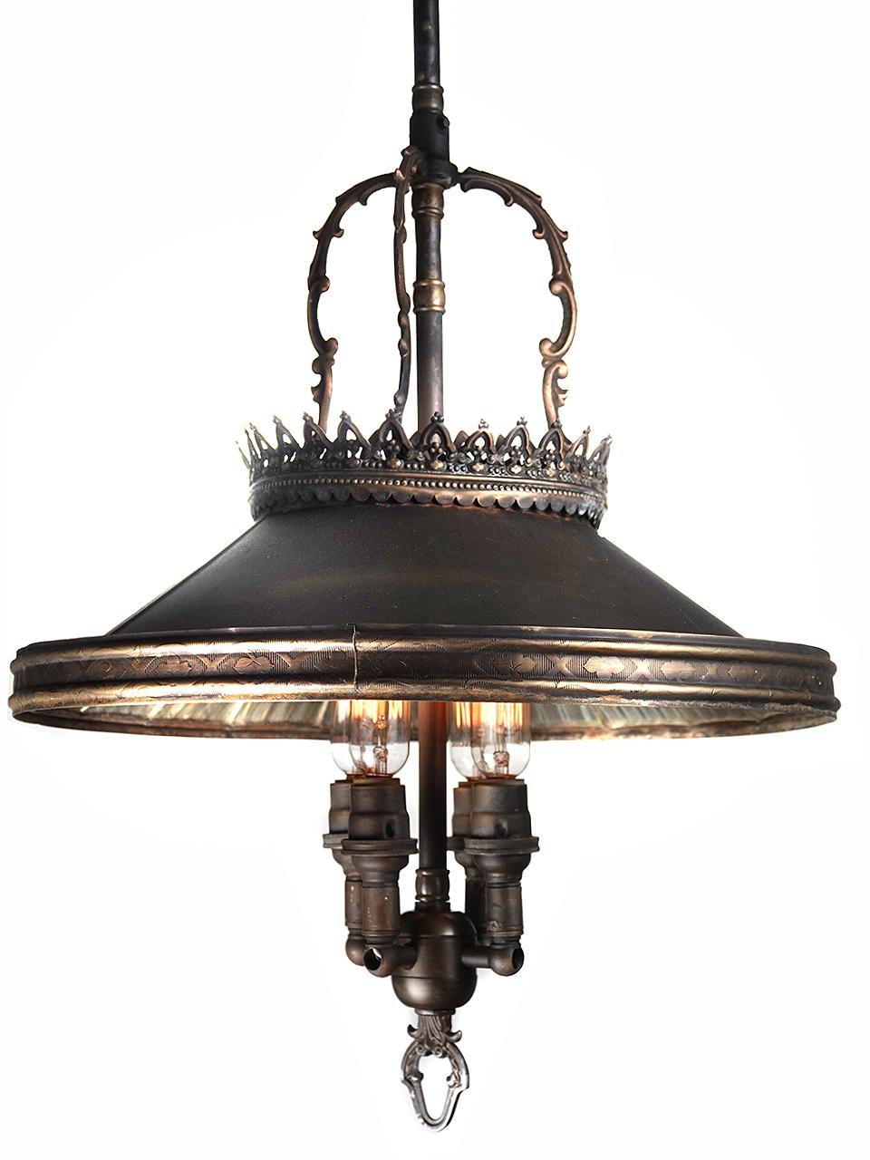 Industrial Small Wheeler Mirrored Reflector Chandelier For Sale