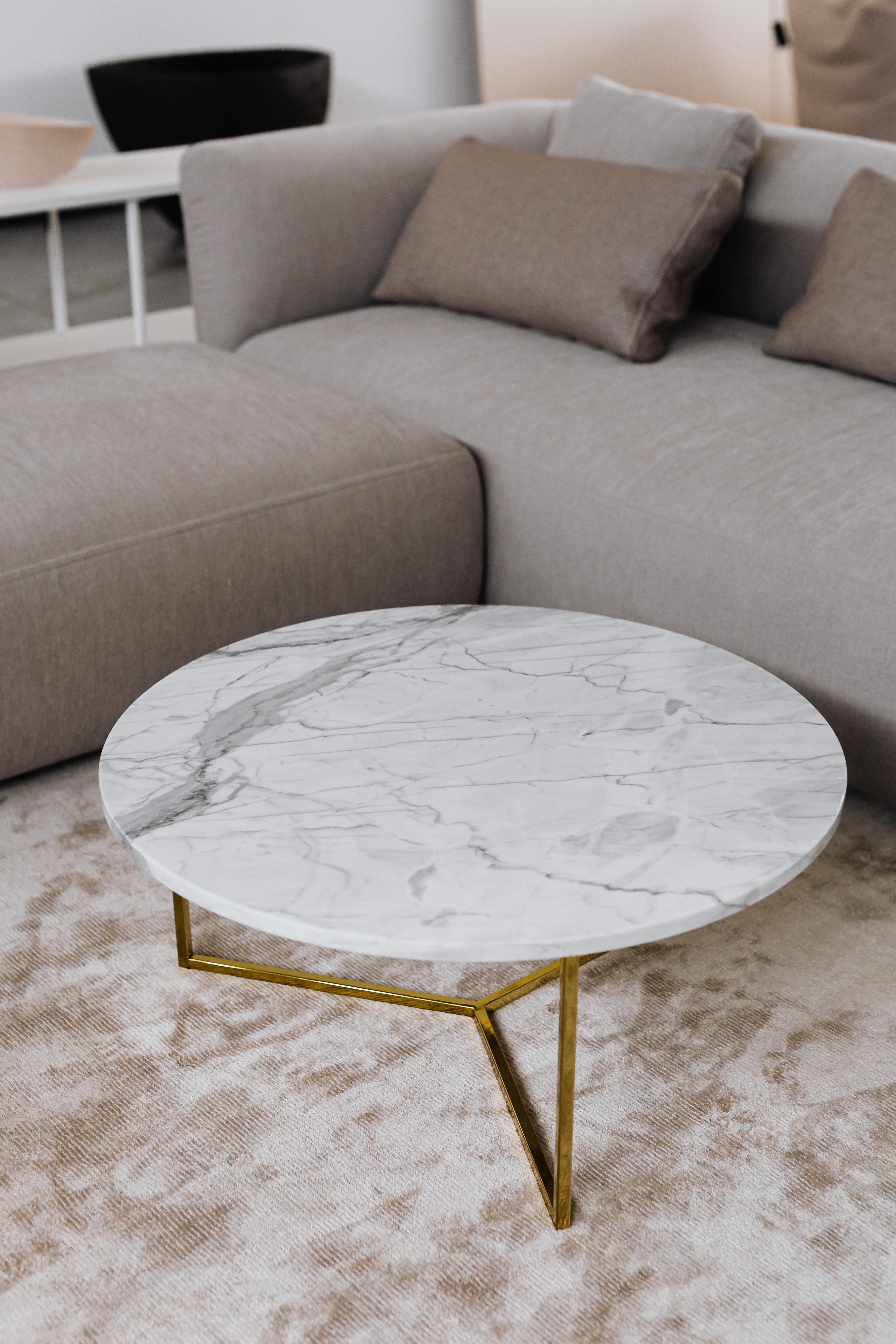 Polish Small White Brass Oval Coffee Table by Un’common
