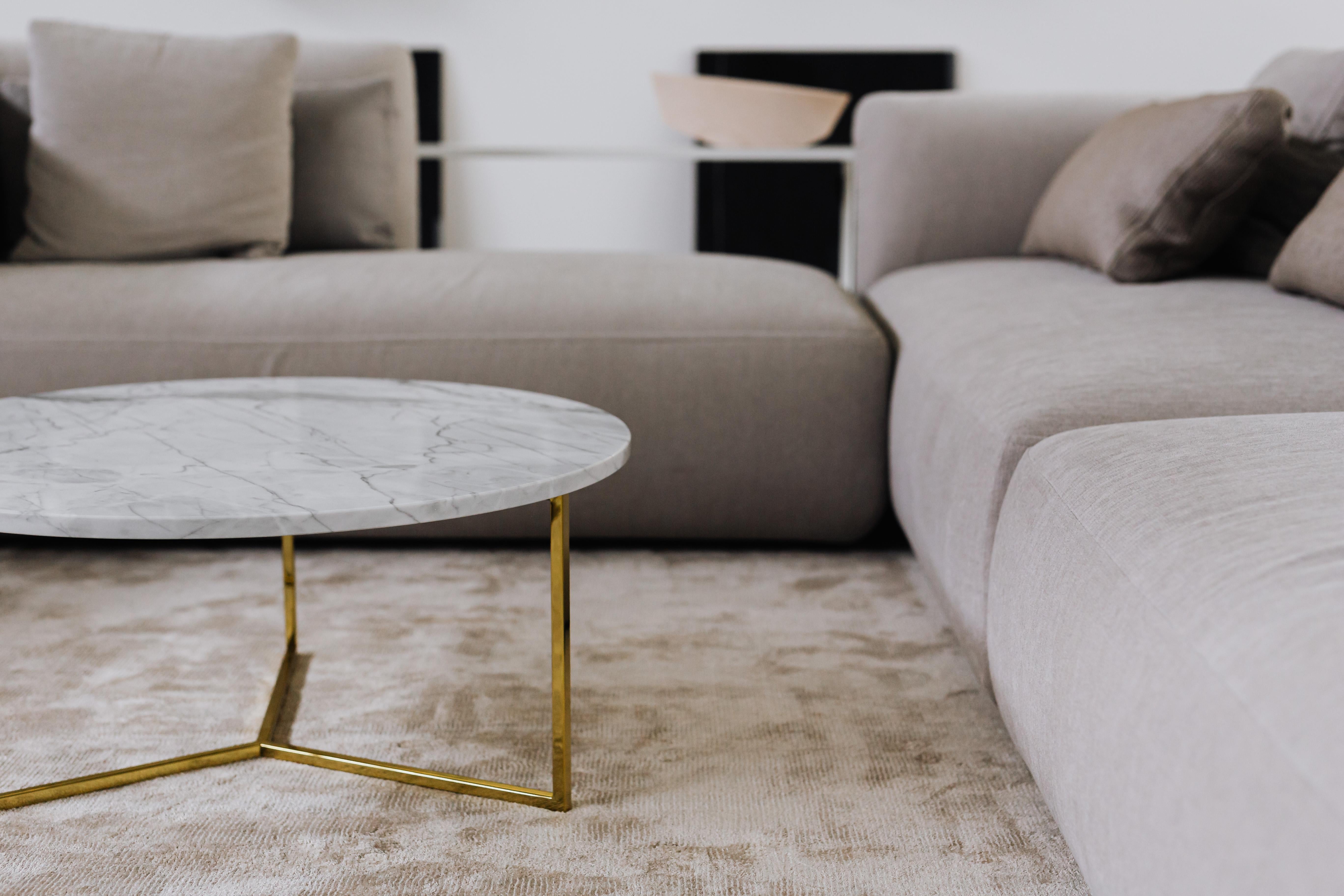 Contemporary Small White Brass Oval Coffee Table by Un’common