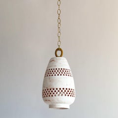 Small White Ceramic Pendant Light, Natural Brass, Ajedrez Atzompa Collection