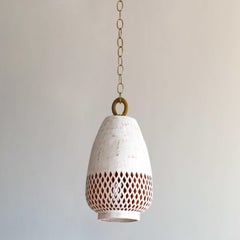 Small White Ceramic Pendant Light, Oiled Bronze, Diamantes Atzompa Collection