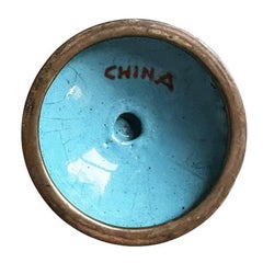 Small White Chinoiserie Flower Vase with Floral Motif and Brass Accents