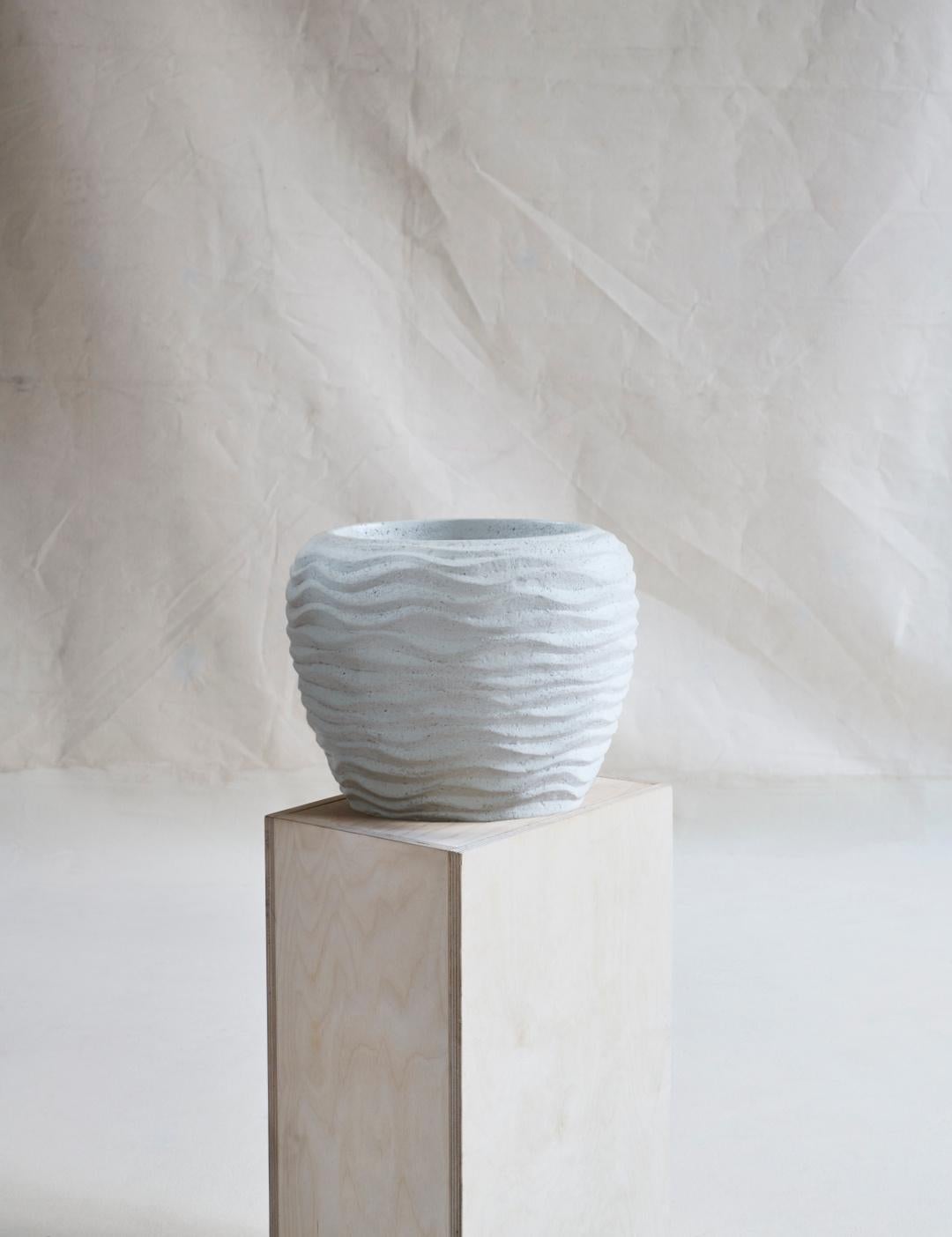 Philippine Small White Crushed Limestone & Wood Vessel by Studio Laurence For Sale