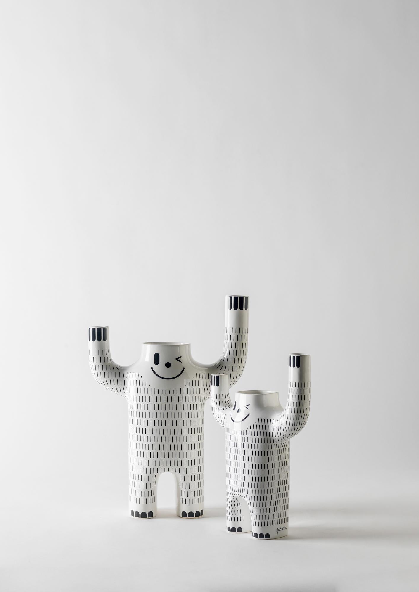 Spanish Small White Happy Susto Ceramic Flower Vase by Jaime Hayon, Contemporary Design 