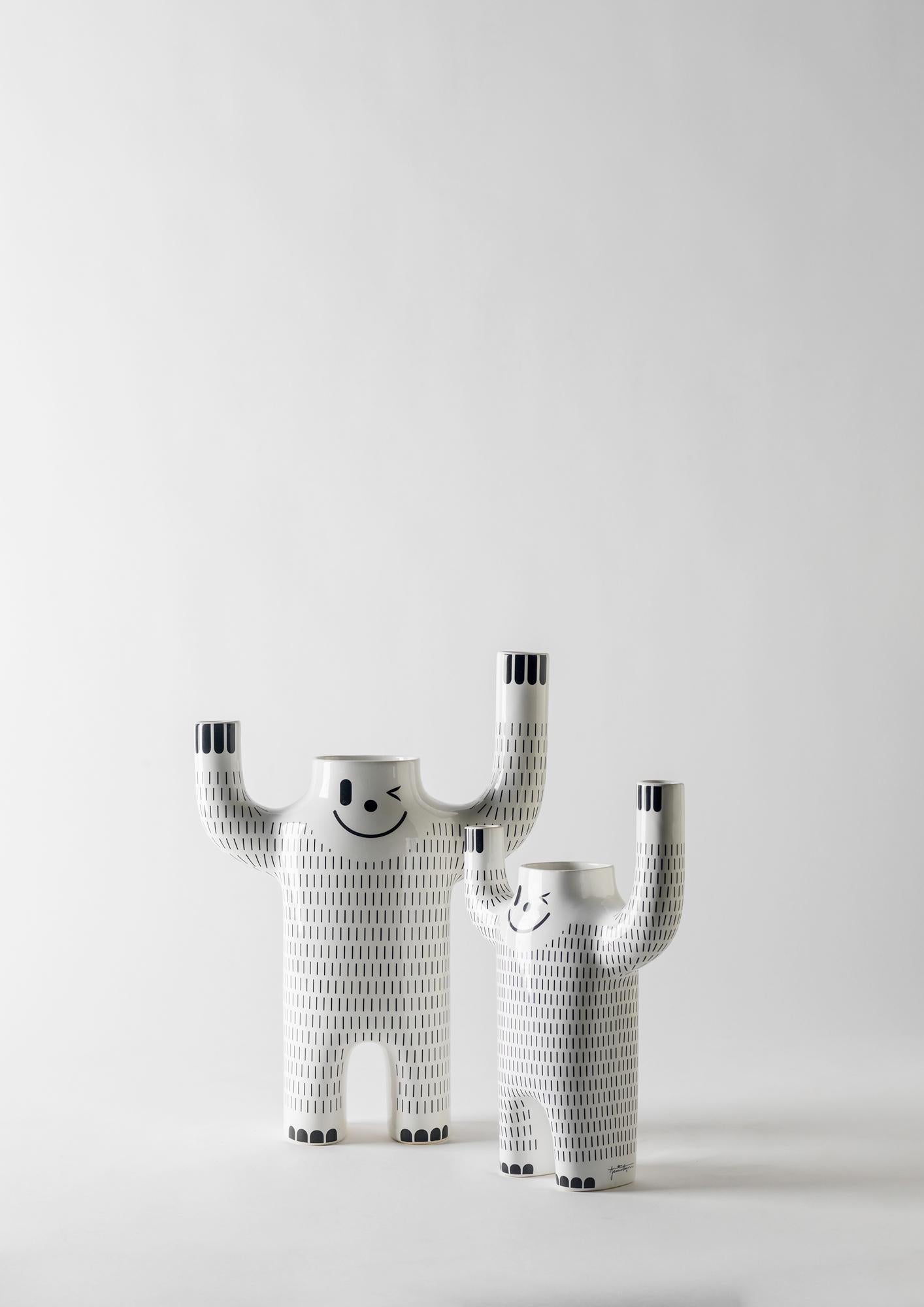 Spanish Small White Happy Susto Ceramic Flower Vase by Jaime Hayon, Contemporary Design