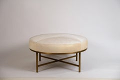 Small White Hide and Patinated Brass 'Tambour' Ottoman by Design Frères