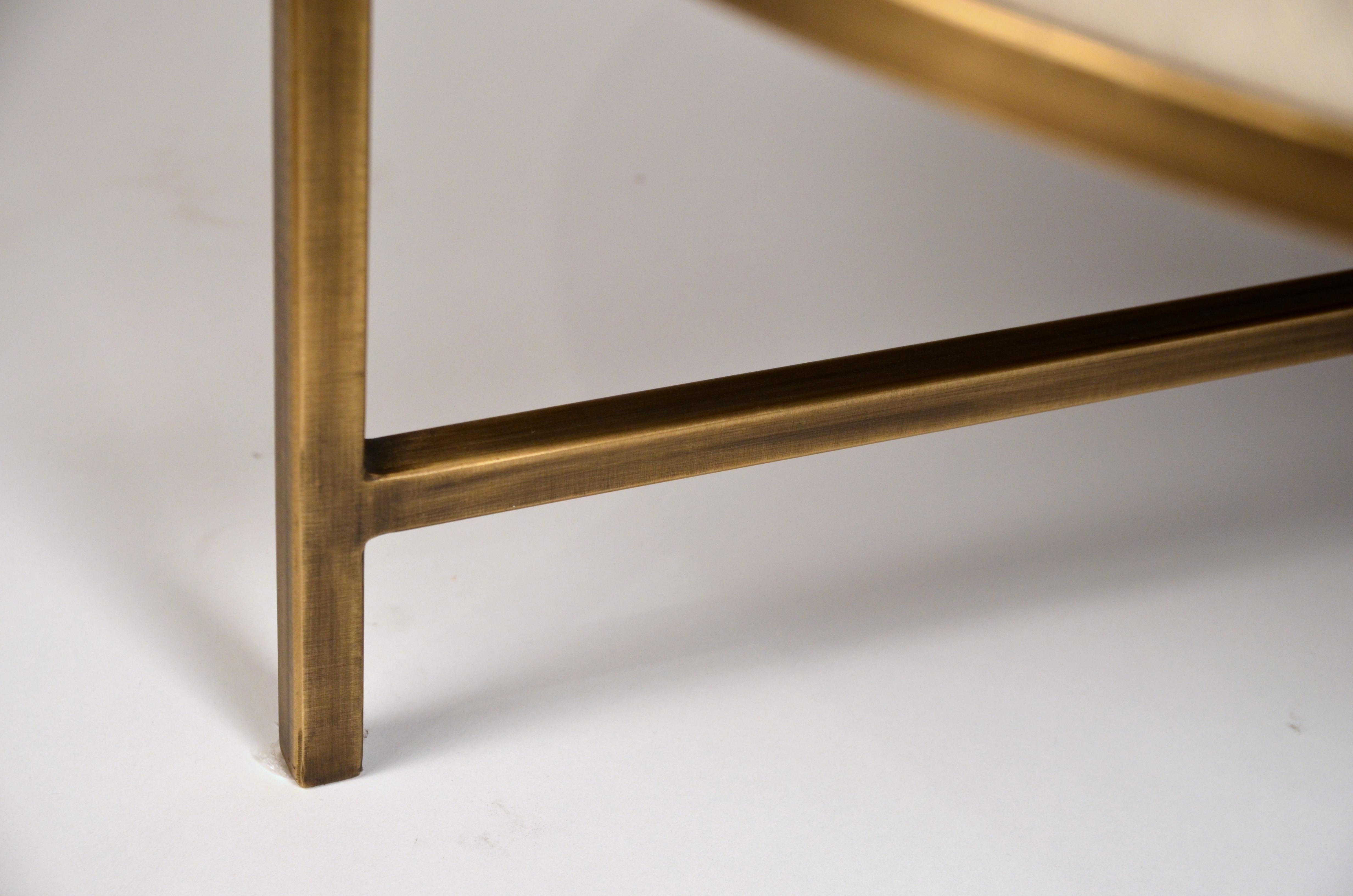 Small White Hide and Patinated Brass 'Tambour' Ottoman by Design Frères 2