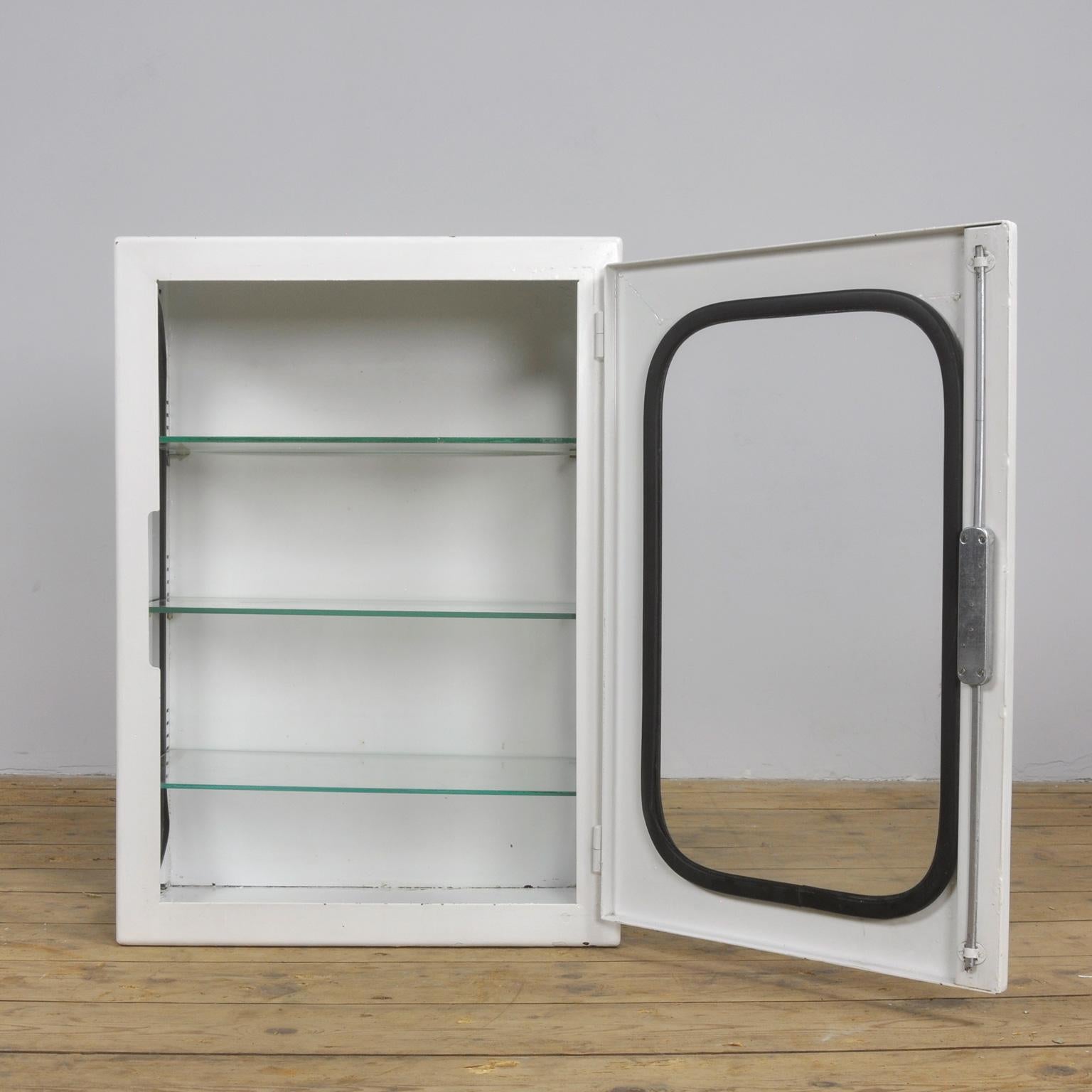 Glass Small White Lacquered Medicine Cabinet, 1970s