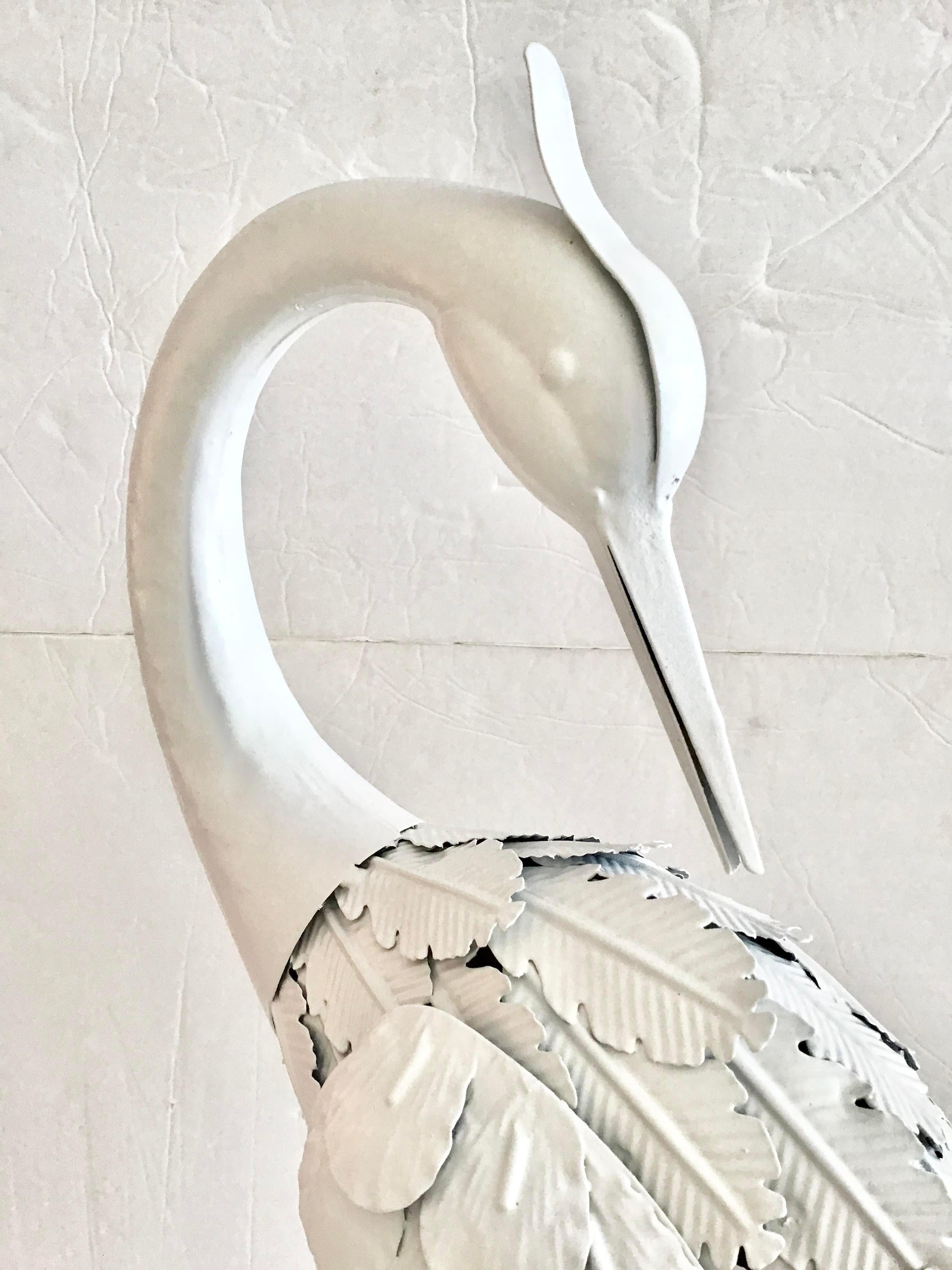 Small White Lacquered Metal Statue of a Stork Looking Back and Down For Sale 2