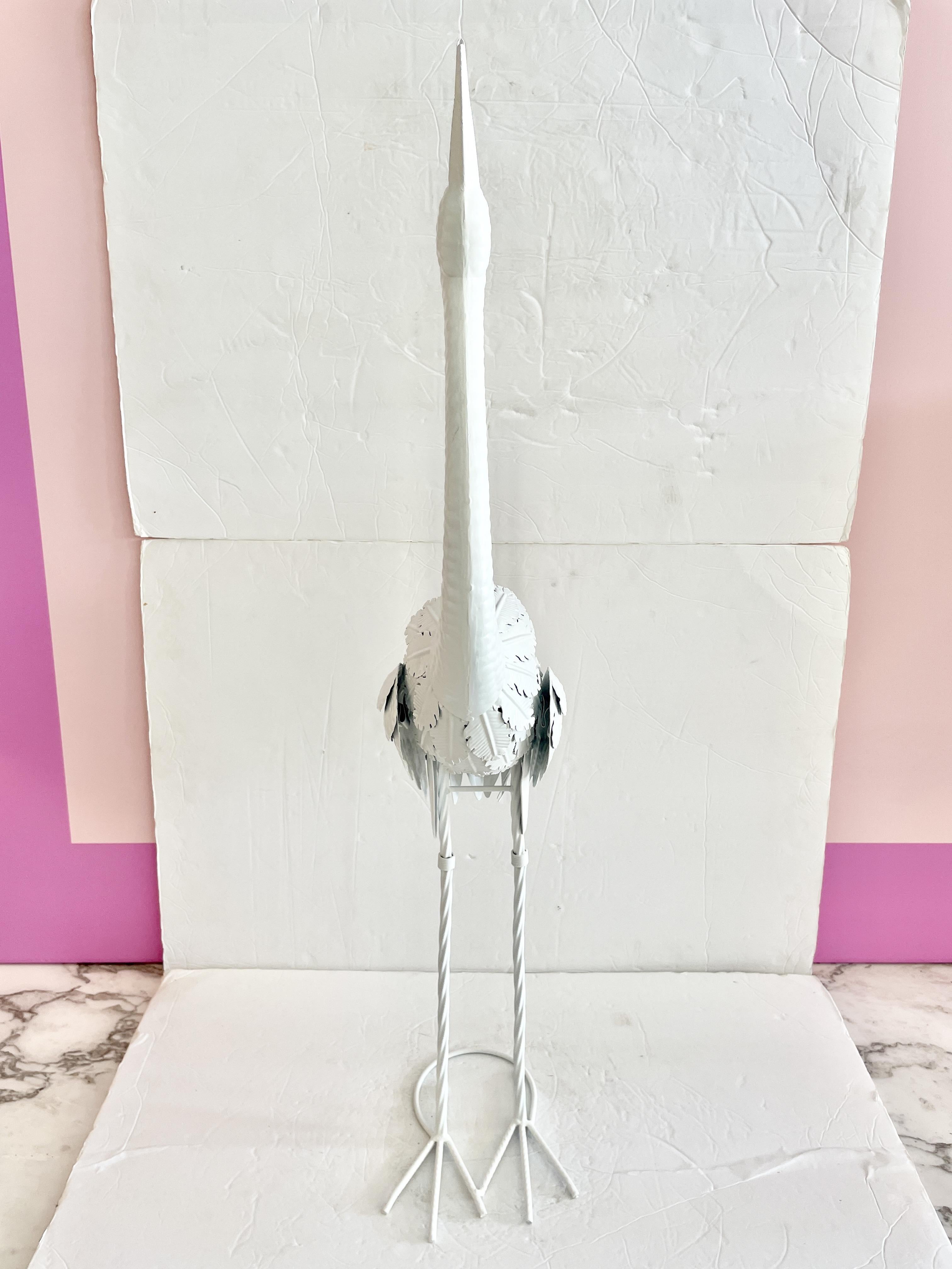 Beautiful boho chic small metal stork looking up freshly lacquered in white. Great addition to your Palm Beach and Boho Chis inspired decor. See our collection of stork statues in our listing.