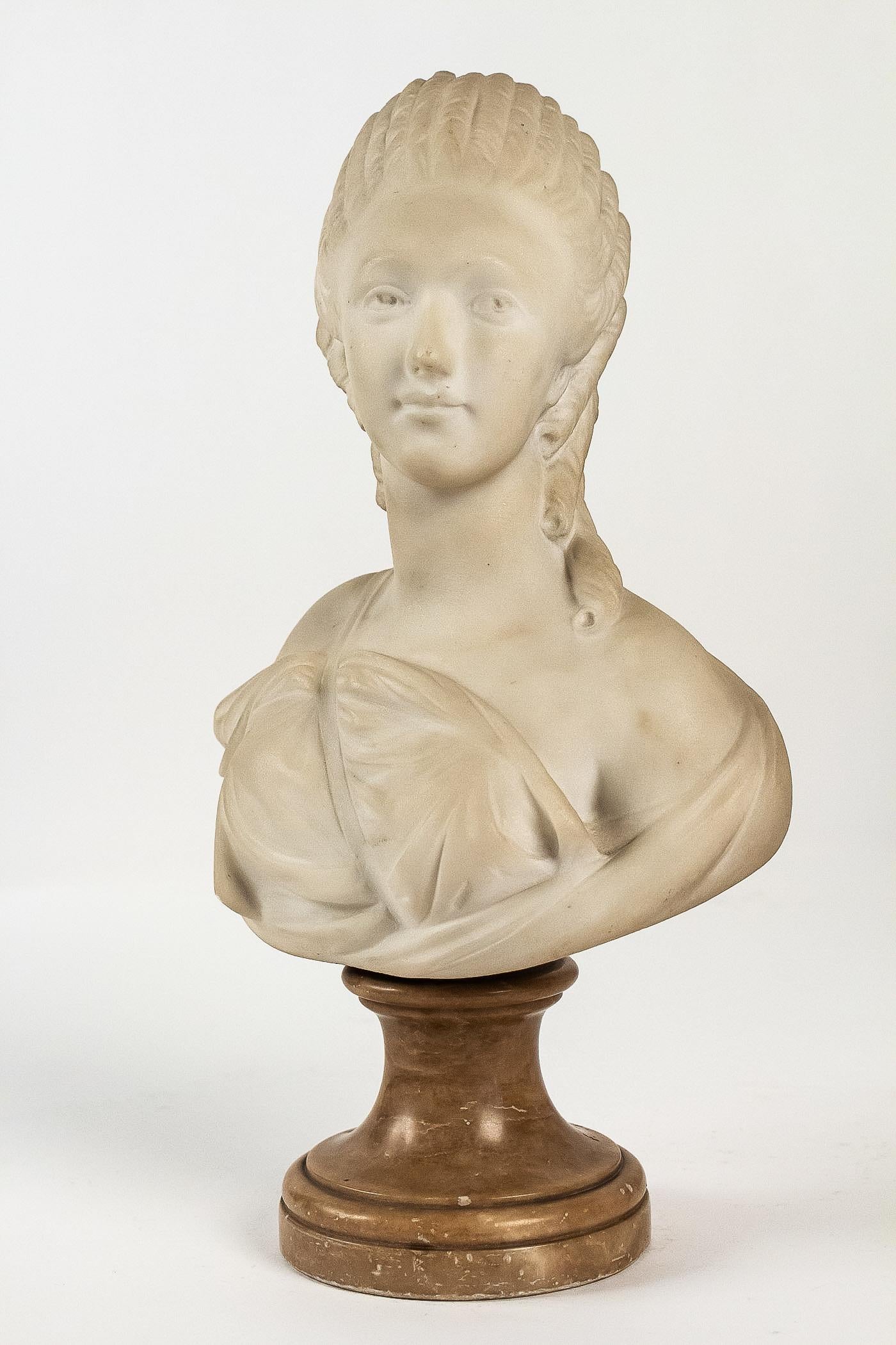 Small White Marble Bust of Countess du Barry, after Augustin Pajou 2