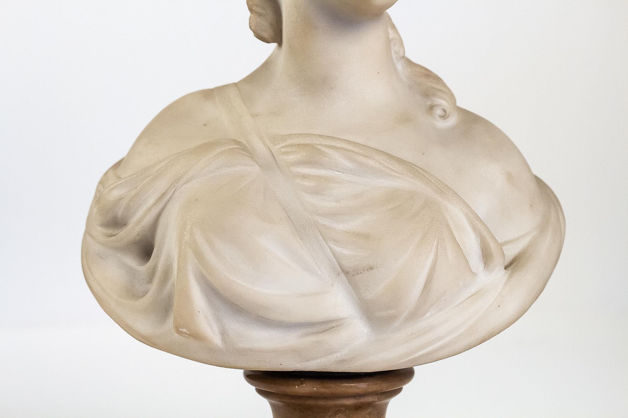 Louis XV Small White Marble Bust of Countess du Barry, after Augustin Pajou