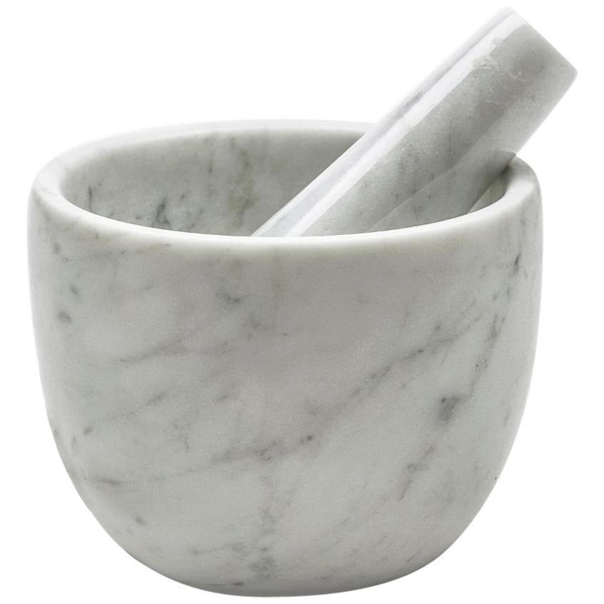Handmade Small White Carrara Marble Mortar and Pestle For Sale