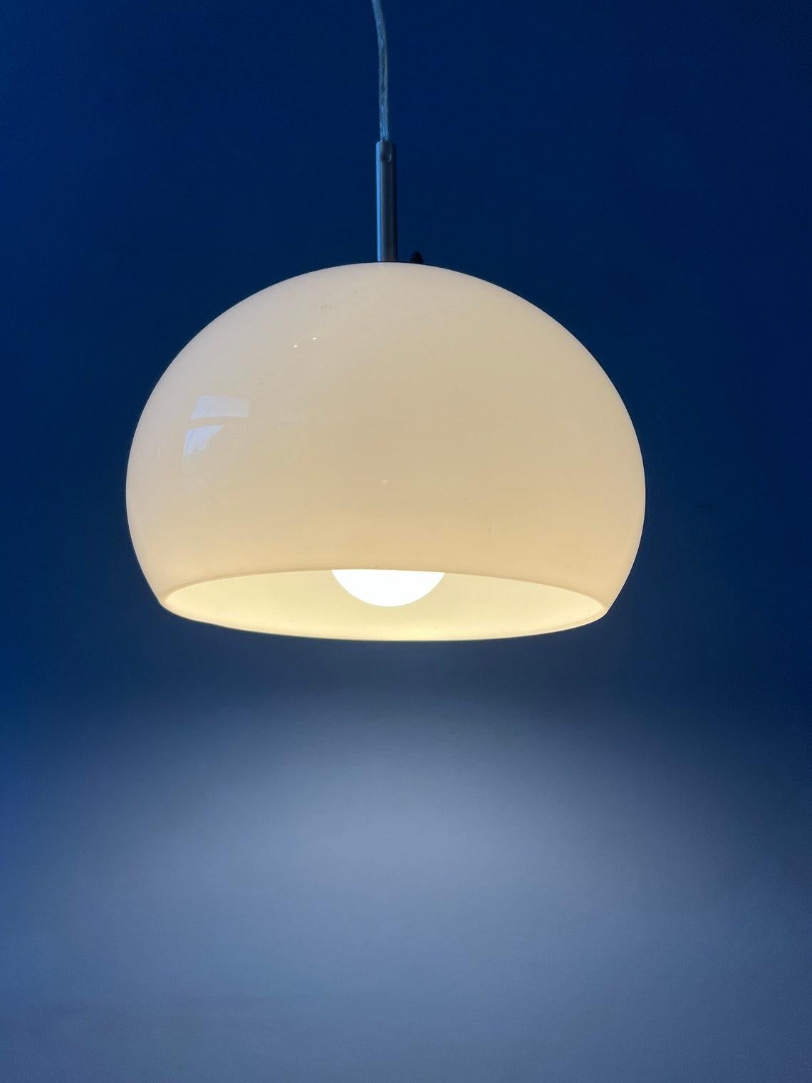 Metal Small White Space Age Mushroom Pendant Lamp, 1970s For Sale