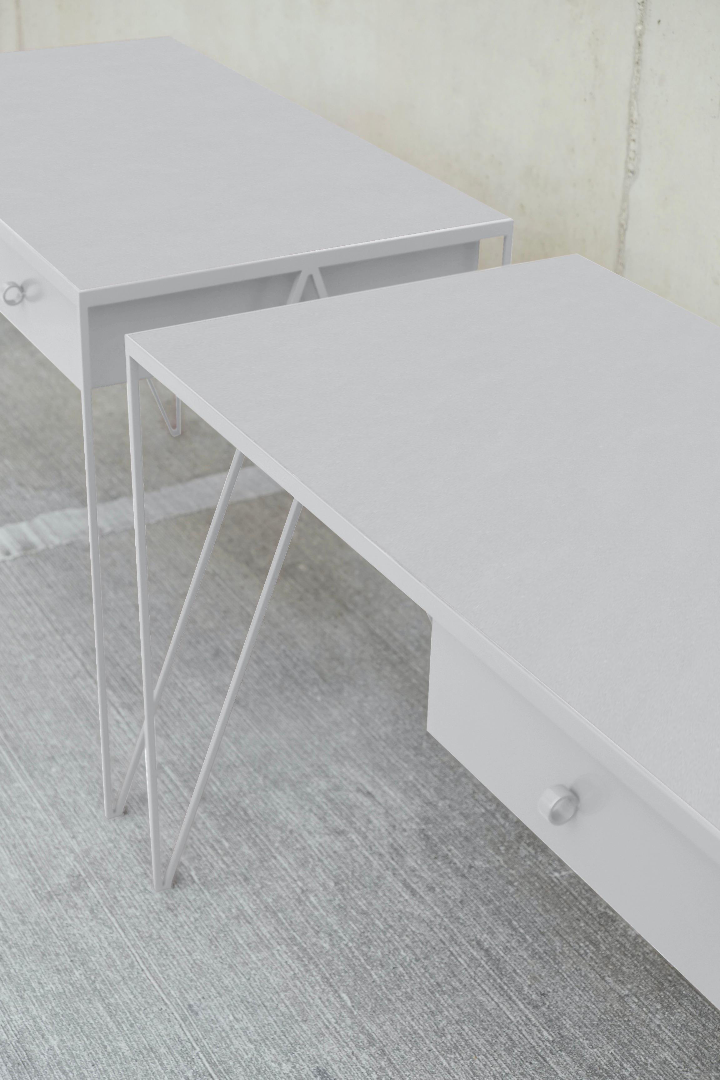 English Small White Study Desk with Natural Linoleum Table Top & Drawer, Customizable For Sale