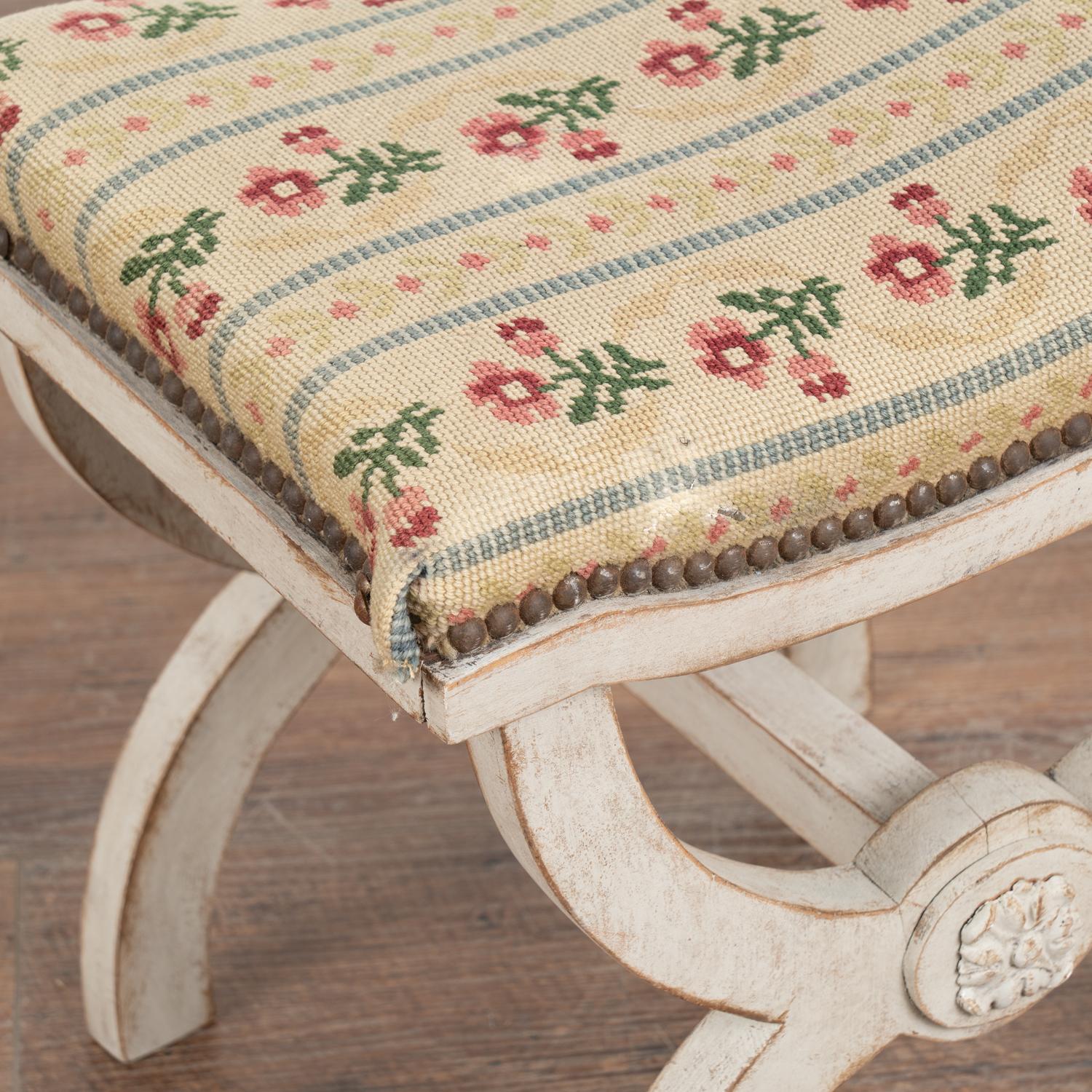 Upholstery Small White Swedish Stool or Footrest, circa 1900's For Sale
