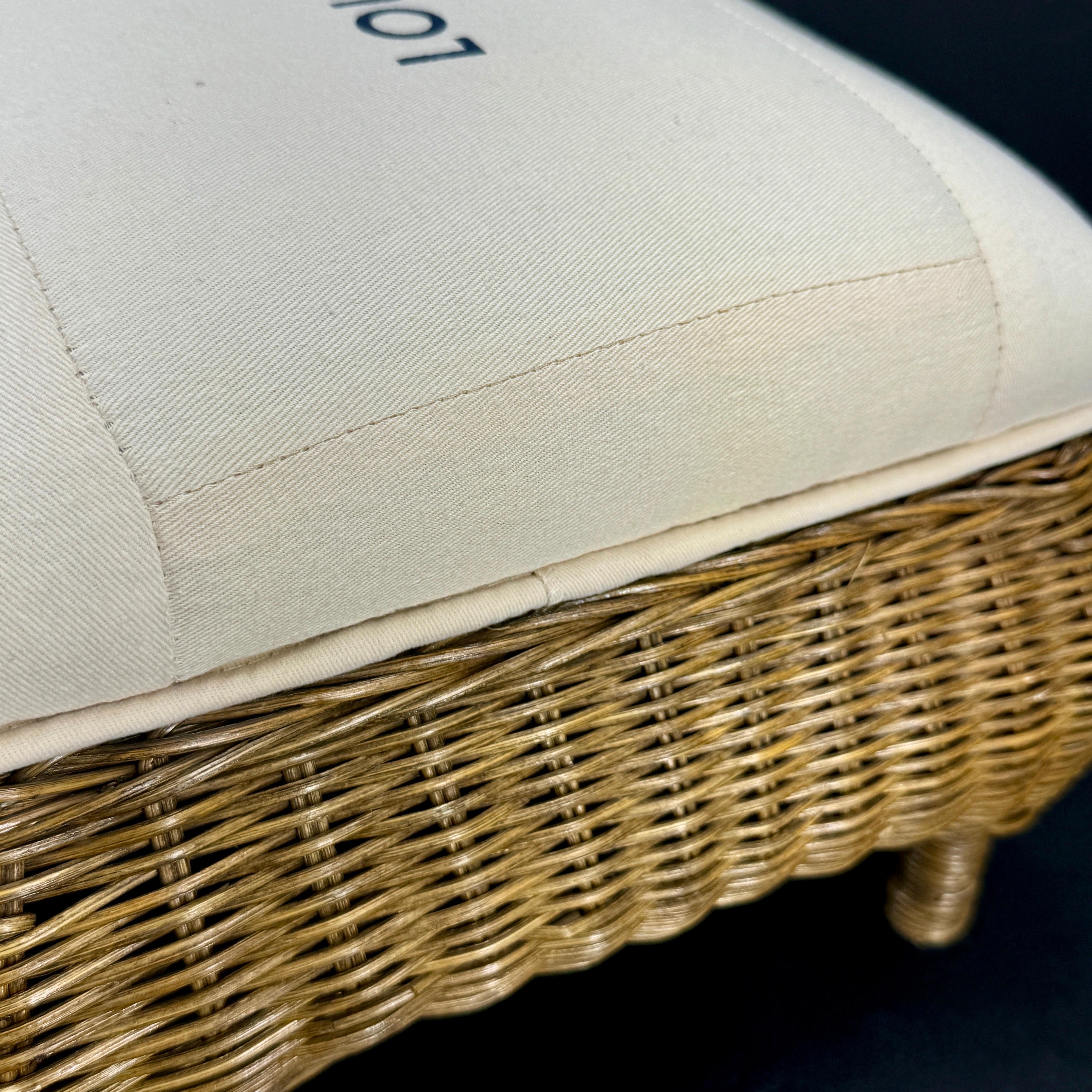 Small Wicker Stool or Bench with Louis Vuitton Fabric For Sale 3