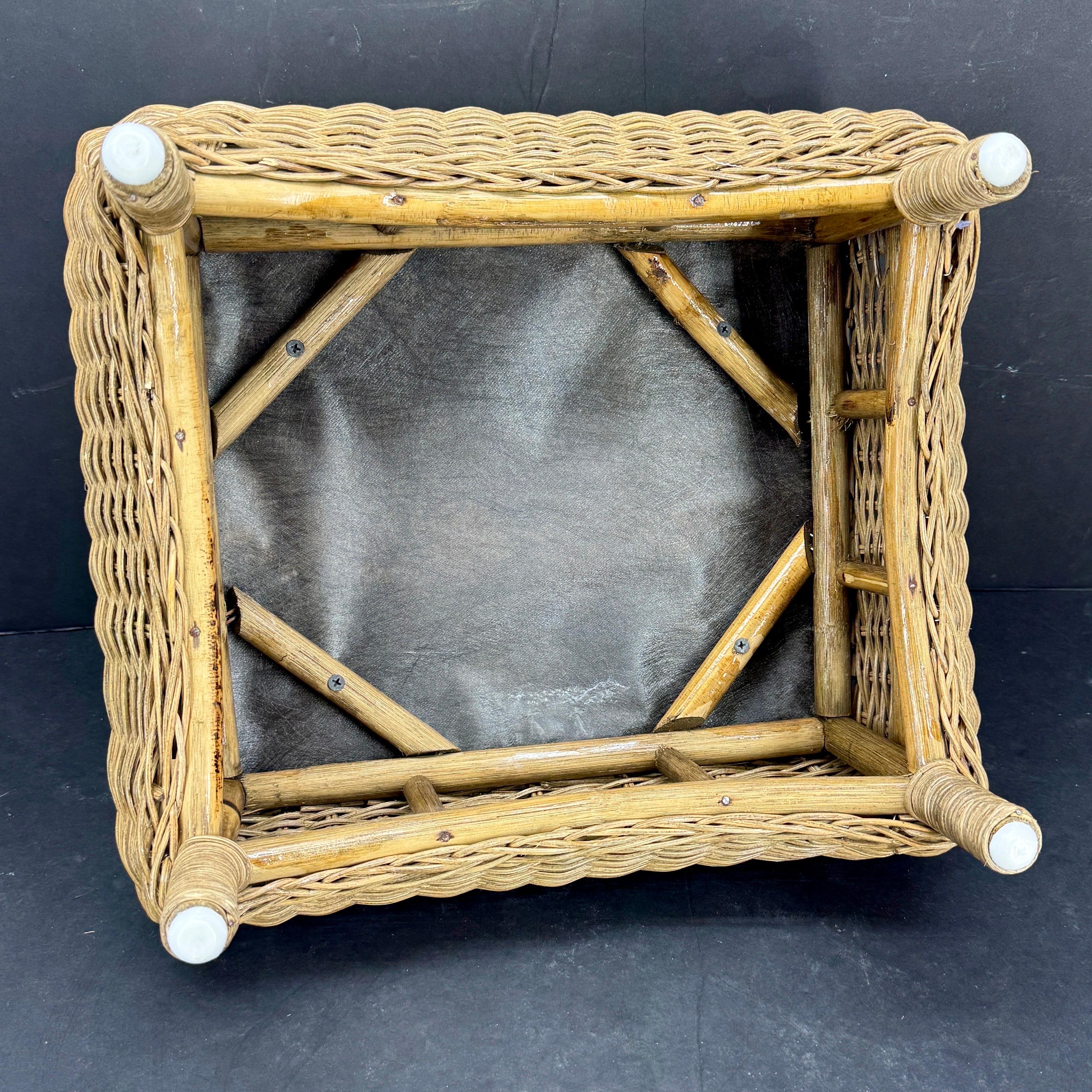 Small Wicker Stool or Bench with Louis Vuitton Fabric For Sale 4