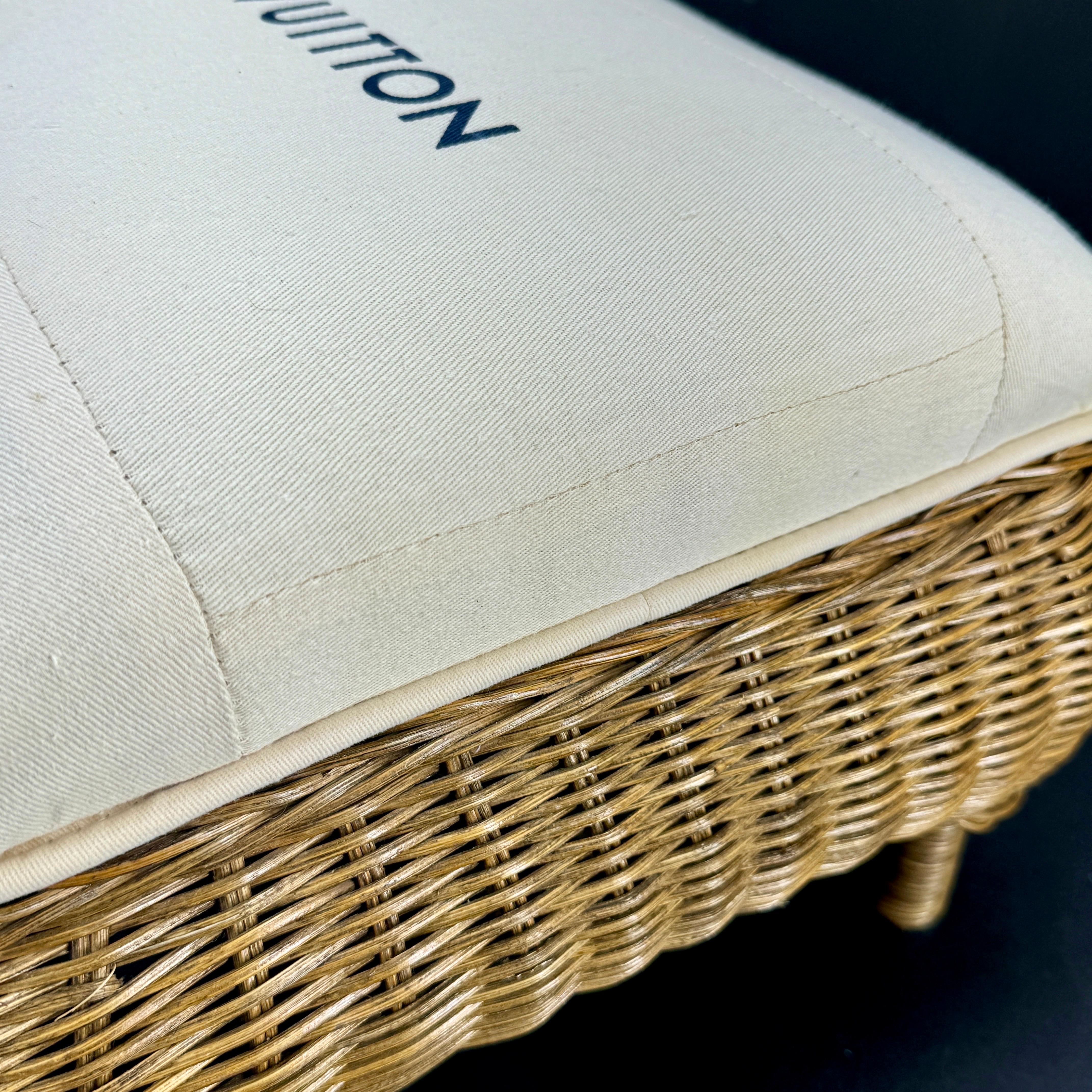 Small Wicker Stool or Bench with Louis Vuitton Fabric For Sale 5