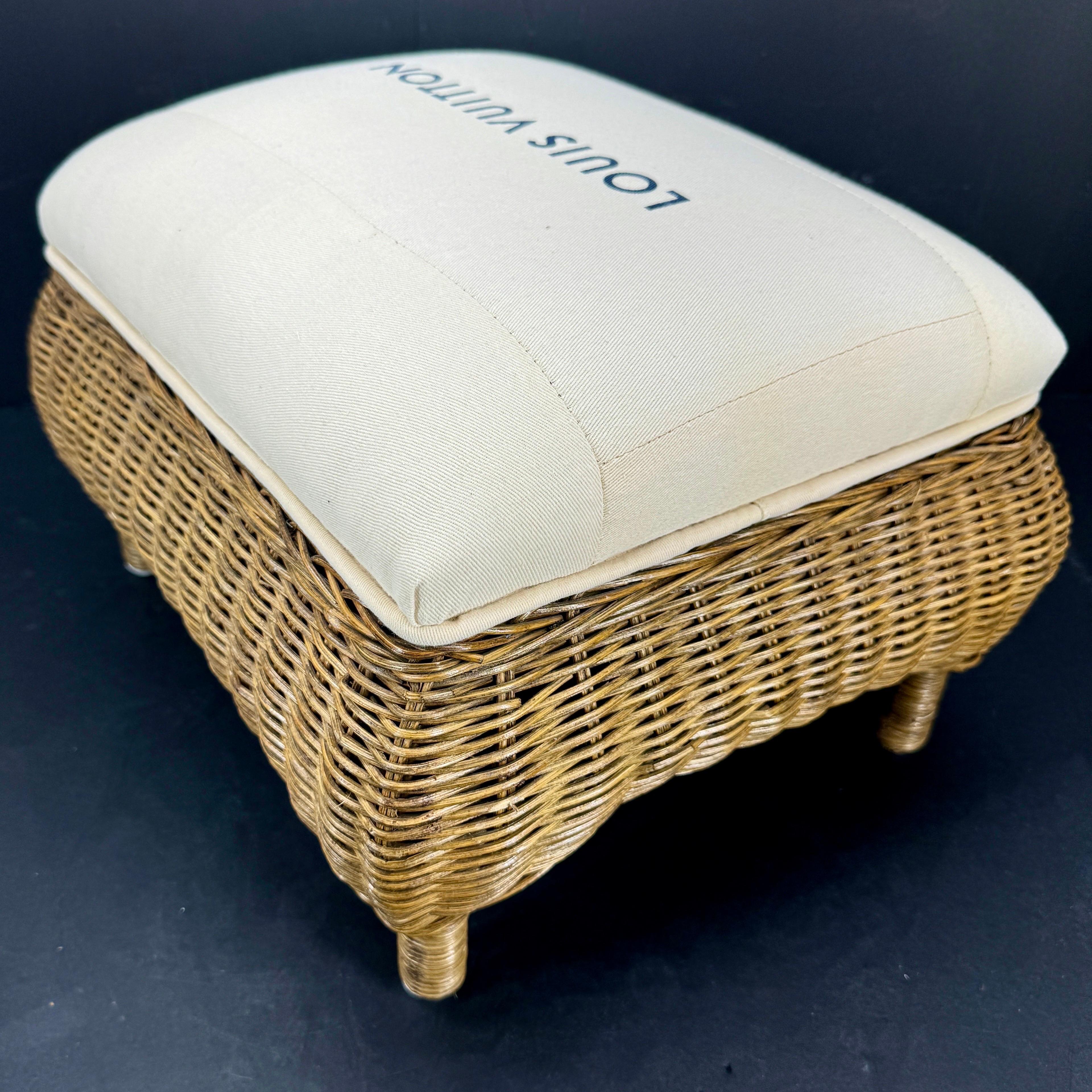 Small Wicker Stool or Bench with Louis Vuitton Fabric For Sale 1