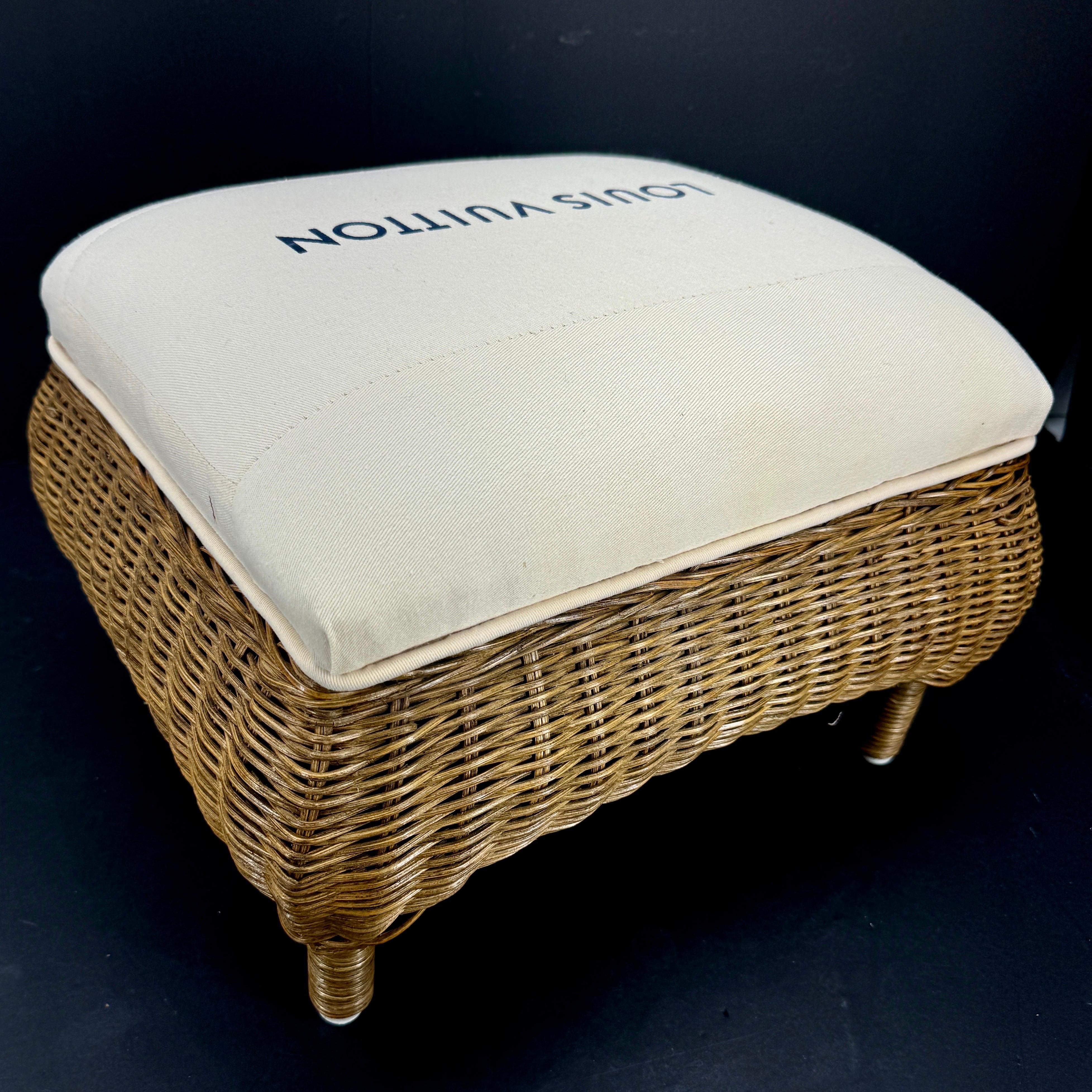 Small Wicker Stool or Bench with Louis Vuitton Fabric For Sale 2