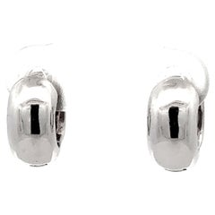 Small Wide Hoop Earrings Solid 14K White Gold