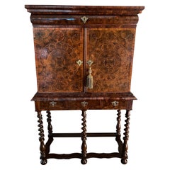Small William and Mary Oyster Olive Cabinet on Stand