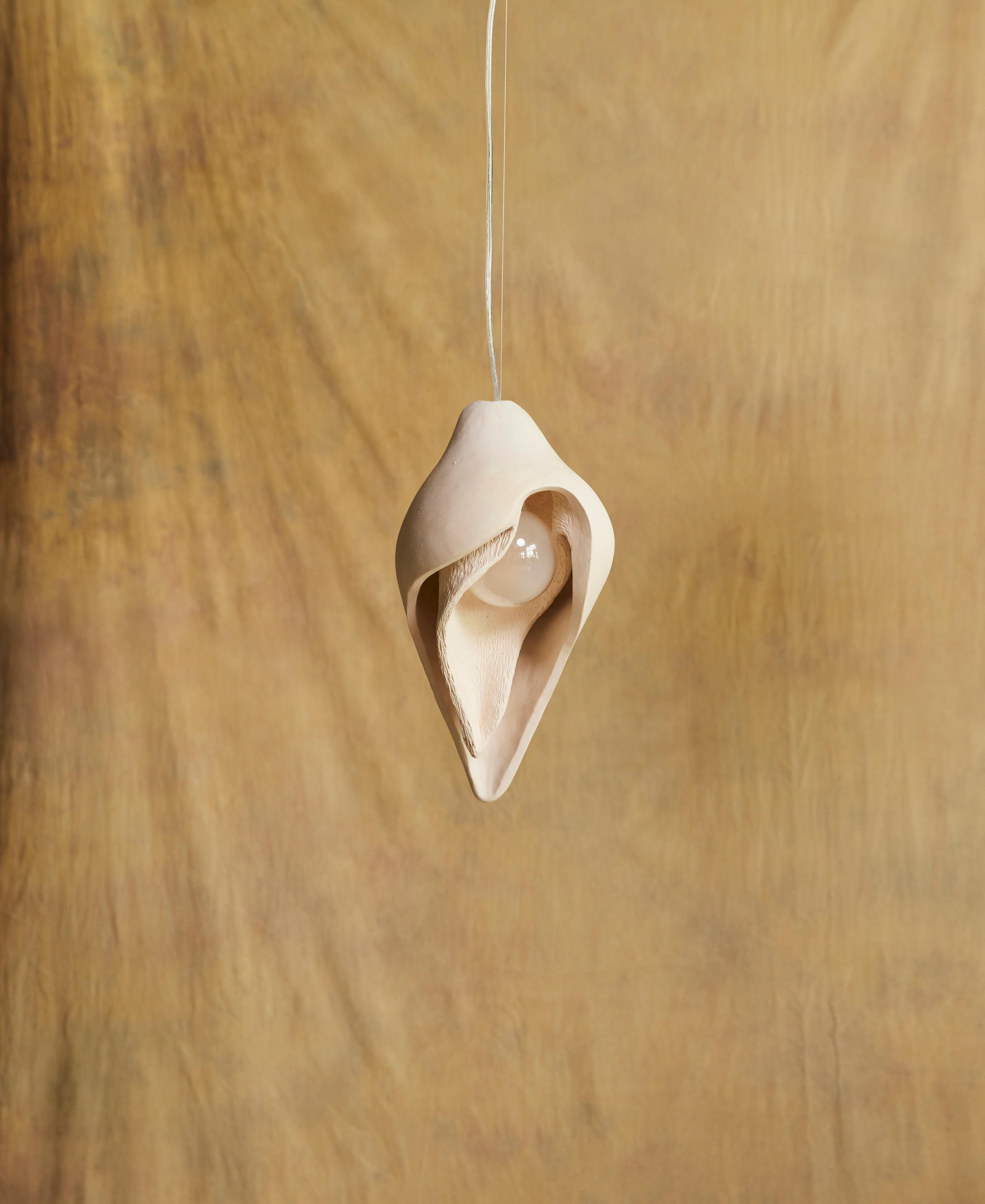 Small Womb pendant lamp by Jan Ernst
Dimensions: D 18 W 18 H 38 cm
Materials: White stoneware


The Origin Collection is a collaboration between Jan Ernst and Colin Braye. The work translates the complexity and delicacy of biological and