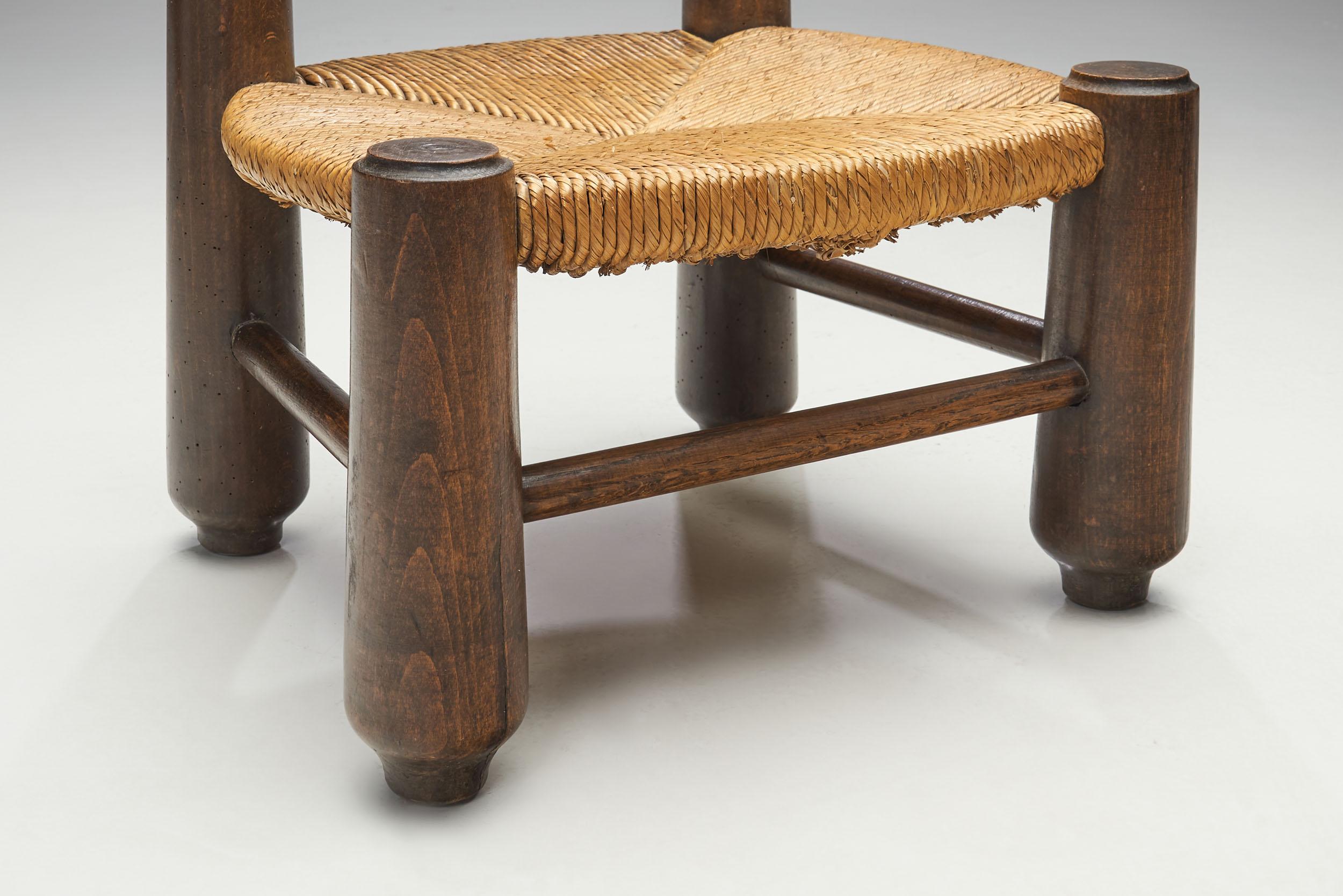 Small Wood and Wicker Turned Chair by Charles Dudouyt, France, 1940s In Good Condition In Utrecht, NL