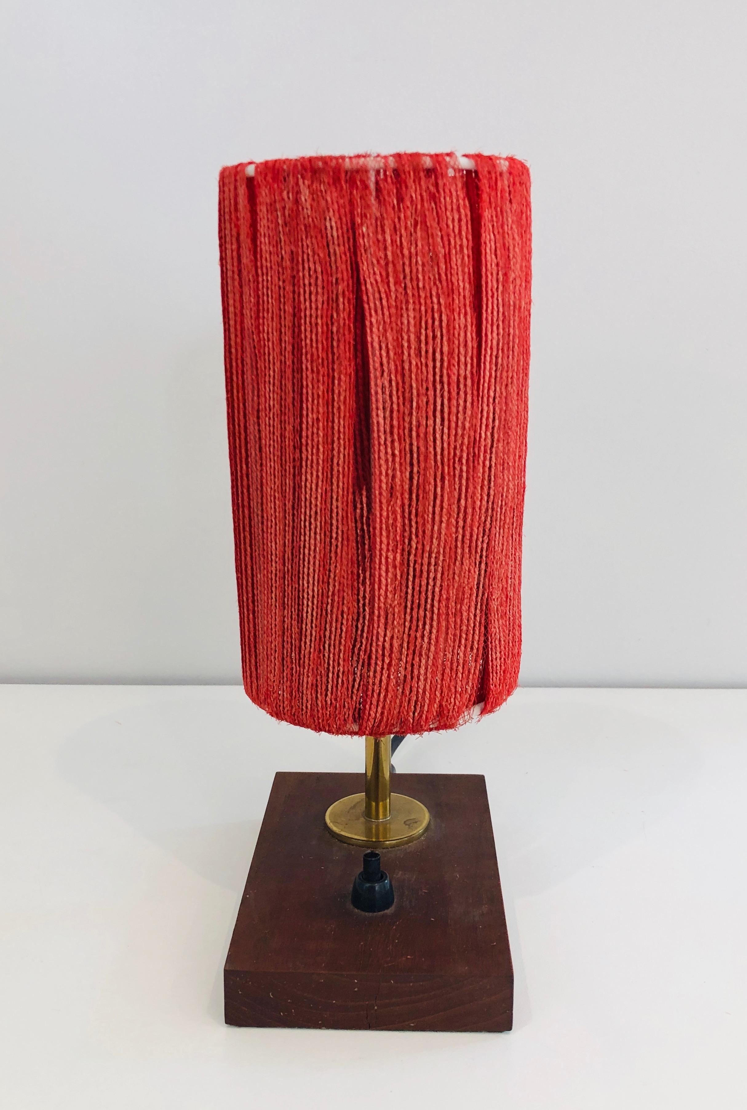 Small Wood, Brass and Wool Table Lamp For Sale 4