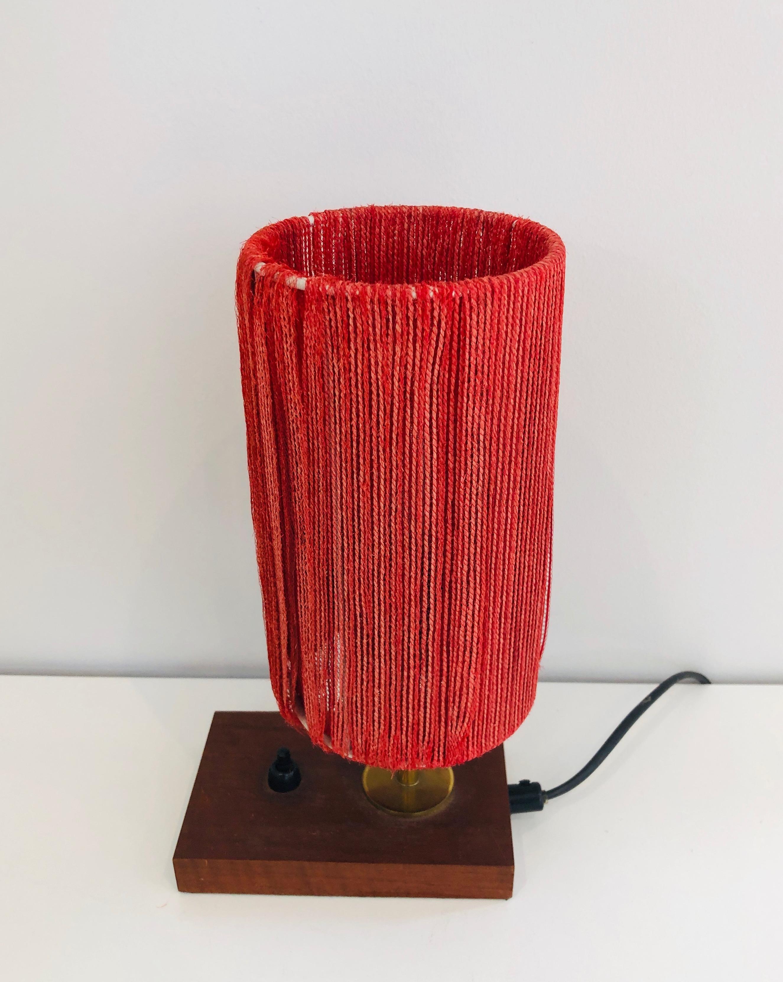 Small Wood, Brass and Wool Table Lamp For Sale 5