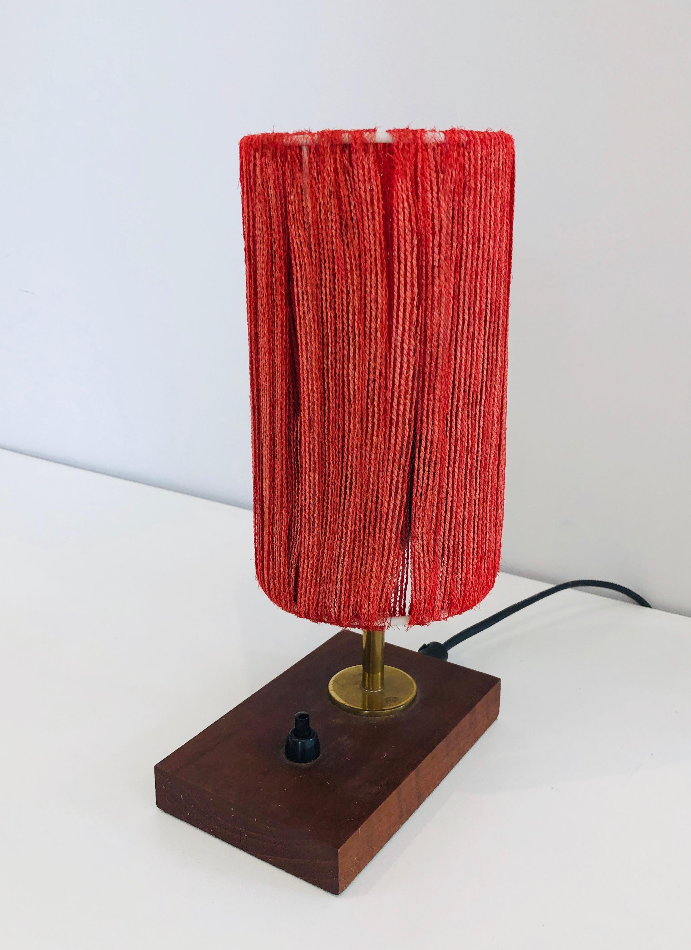 Small Wood, Brass and Wool Table Lamp For Sale 6